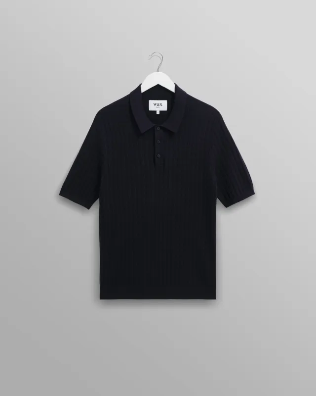 Naples - Navy Diamond Stripe Knitted Polo sold by Wax London