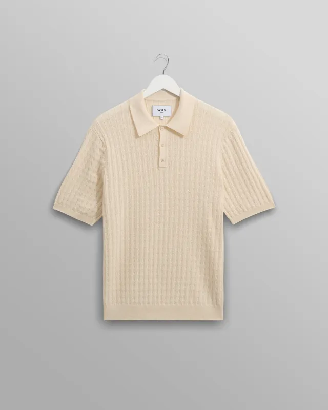 Naples - Ecru Diamond Stripe Knitted Polo sold by Wax London