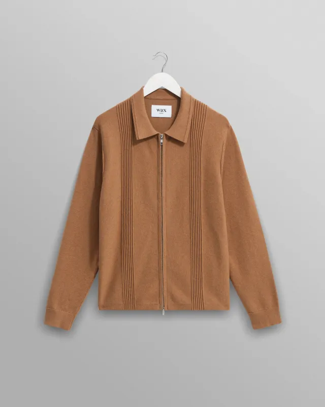 Lennox - Camel Milano Stripe Knitted Polo sold by Wax London