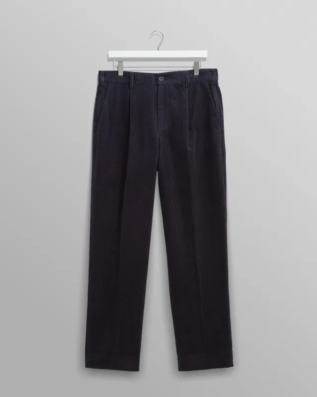 Aubyn - Navy Soft Corduroy Pleated Trousers sold by Wax London