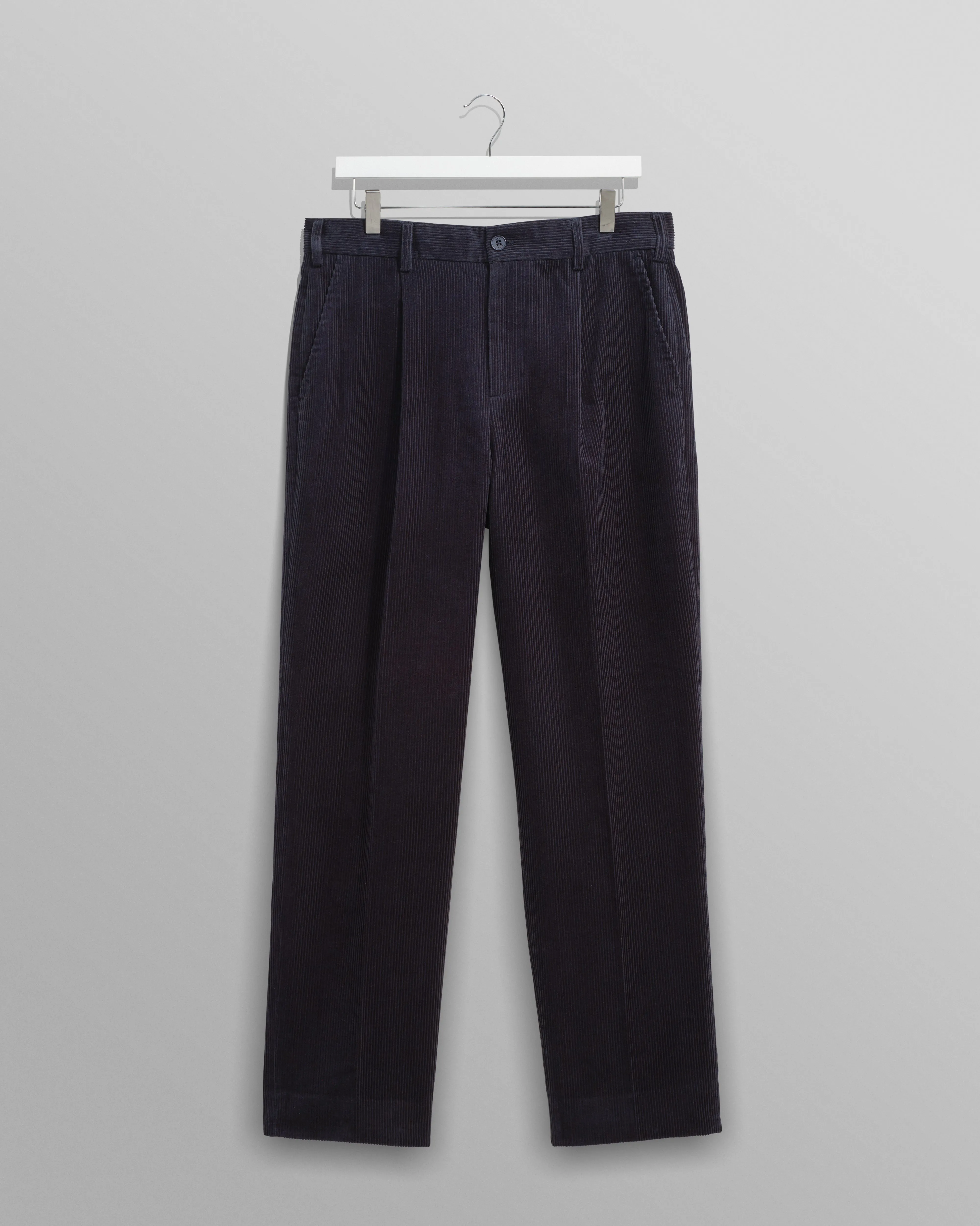 Aubyn - Navy Soft Corduroy Pleated Trousers sold by Wax London