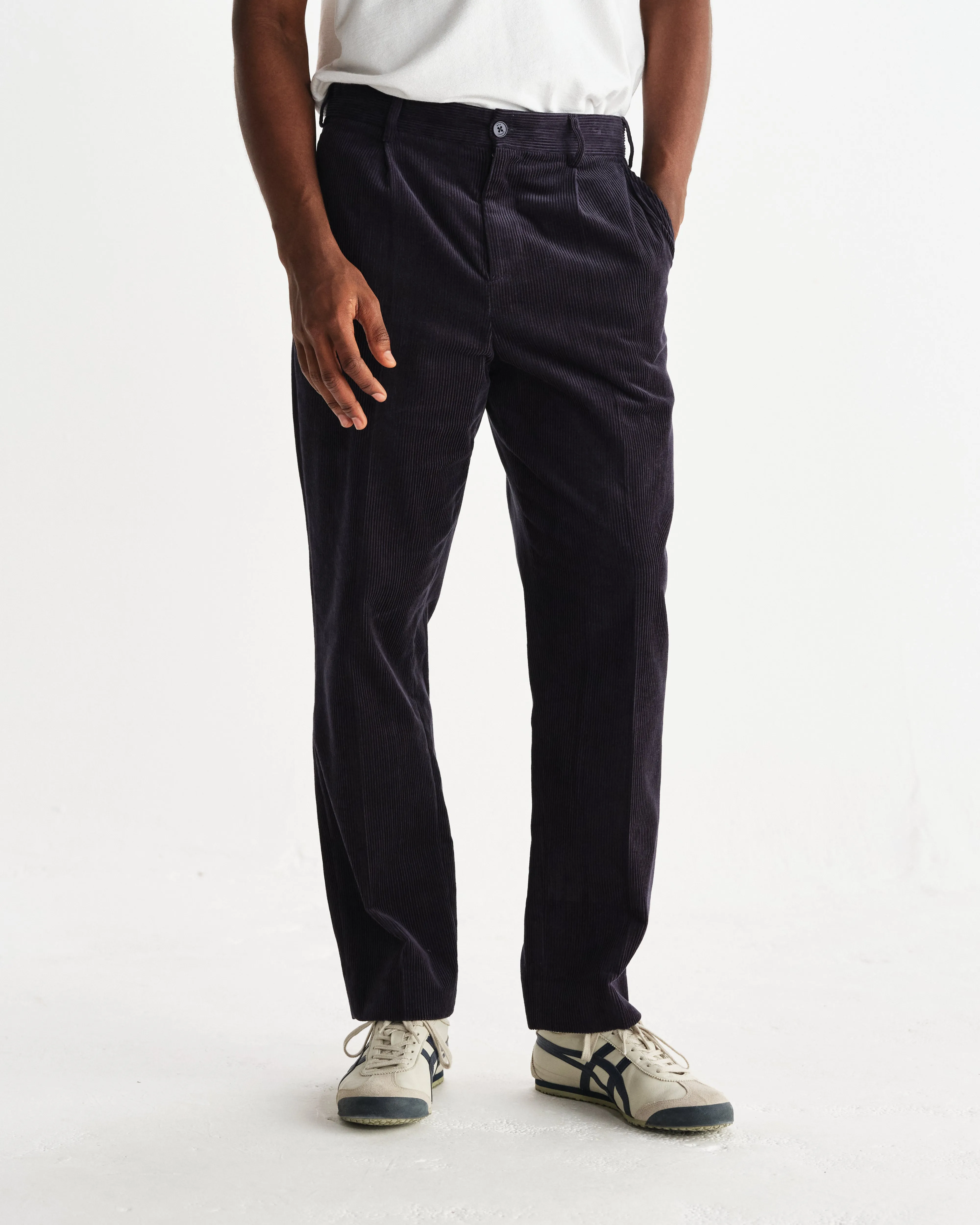 Aubyn - Navy Soft Corduroy Pleated Trousers sold by Wax London product image thumbnail 3