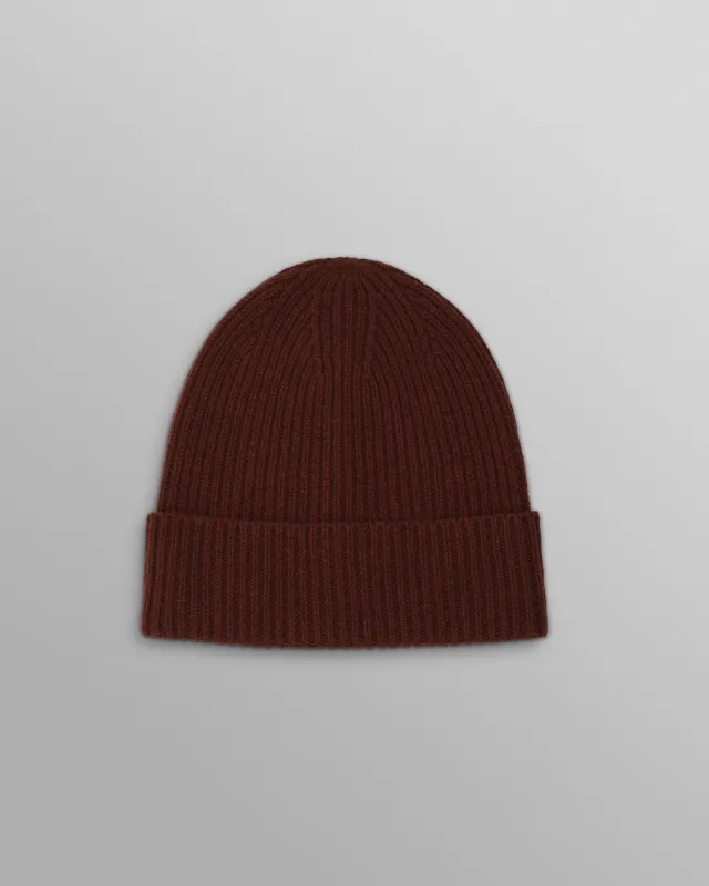 Brook - Brown Single Rib Wool Beanie made by Wax London