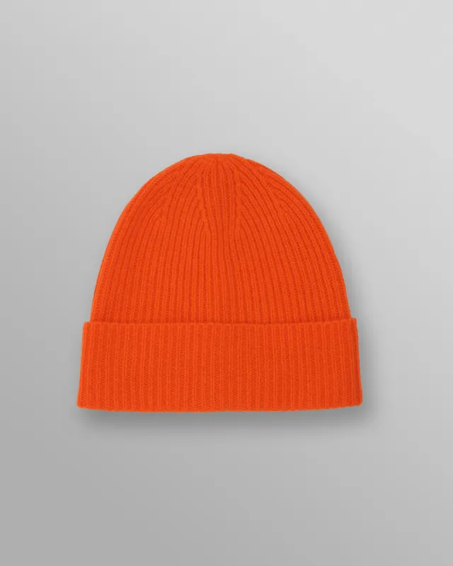 Brook - Orange Single Rib Wool Beanie made by Wax London