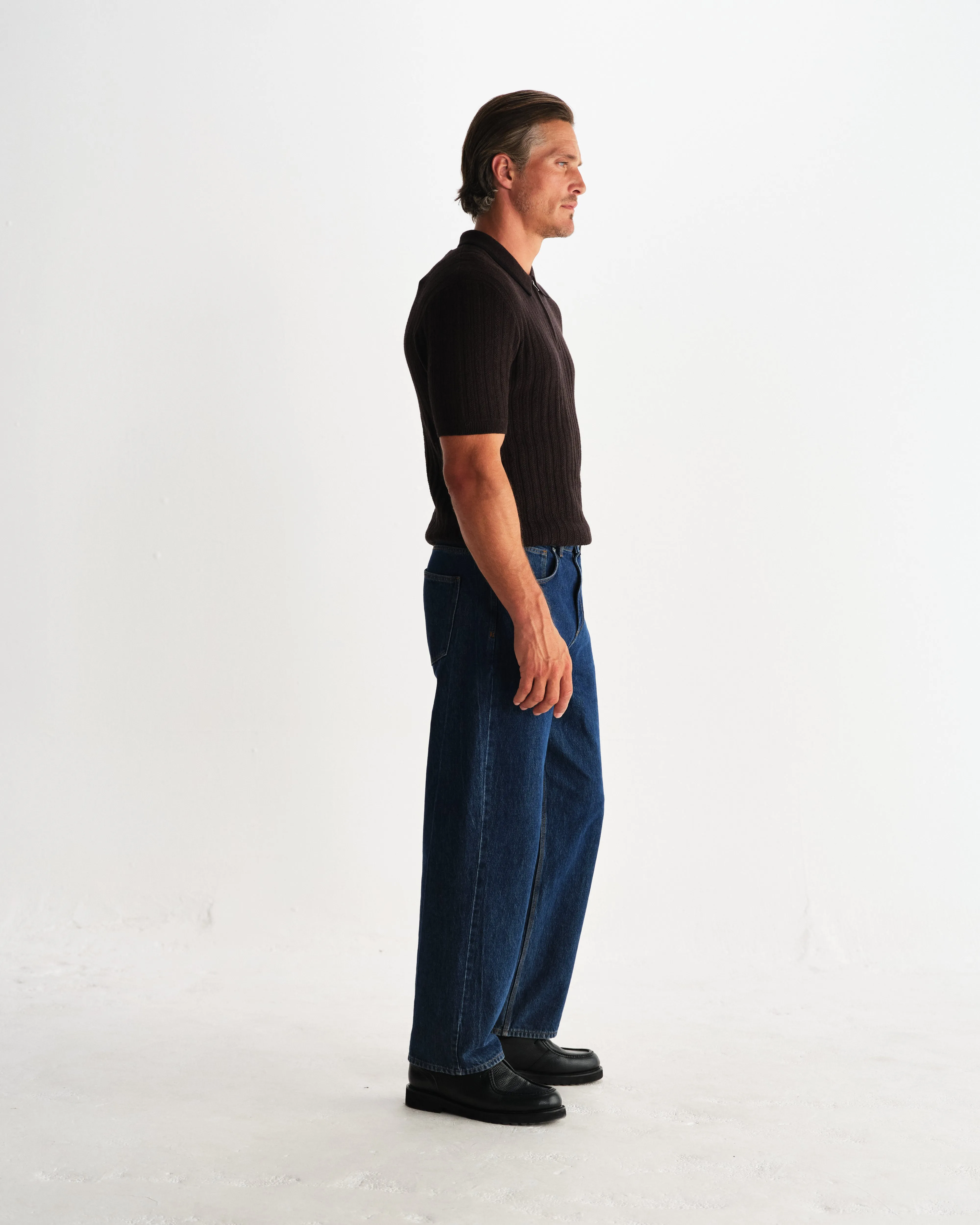 Bury - Dark Brown Stripe Zip Polo sold by Wax London product image thumbnail 5