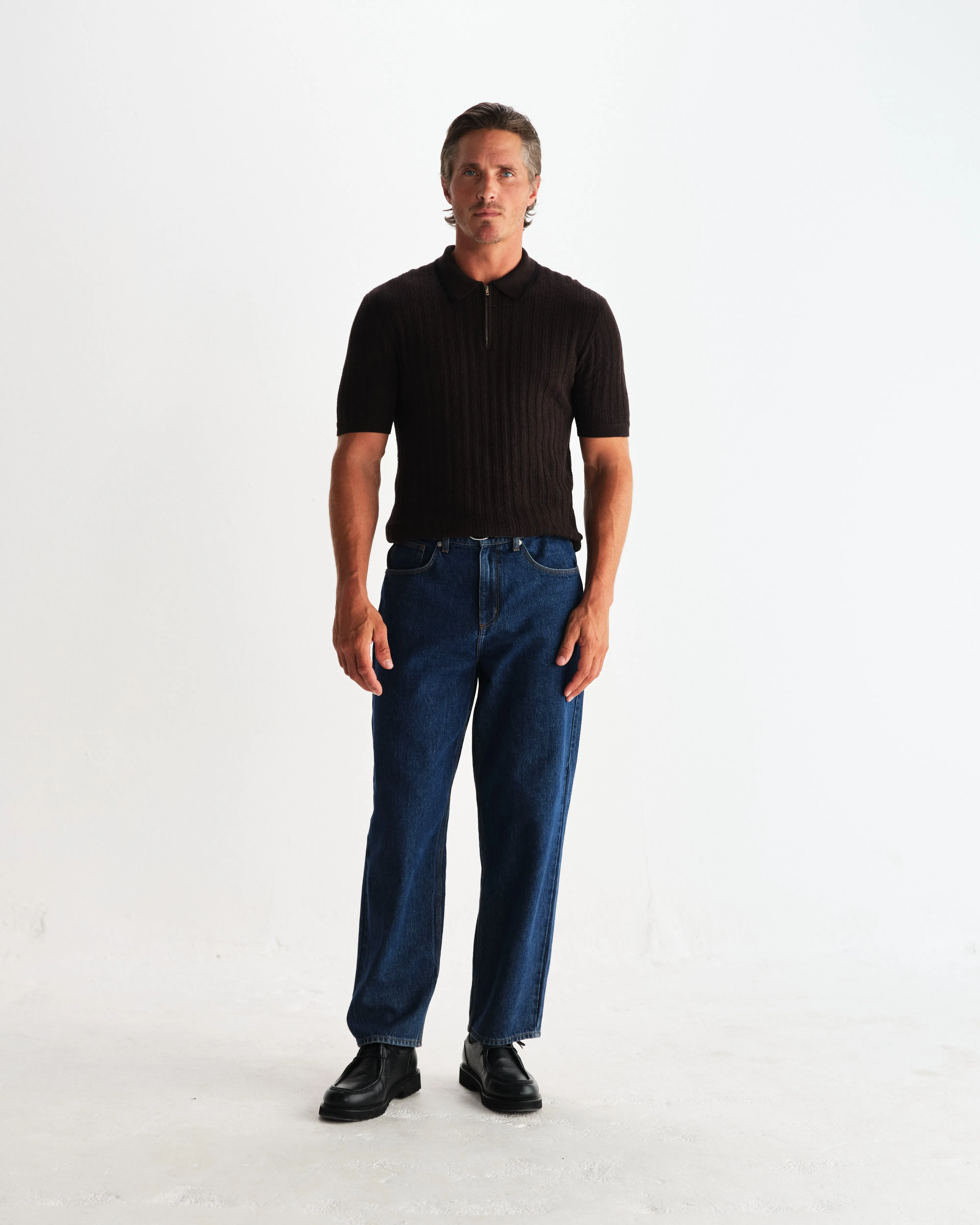 Bury - Dark Brown Stripe Zip Polo sold by Wax London product image thumbnail 4