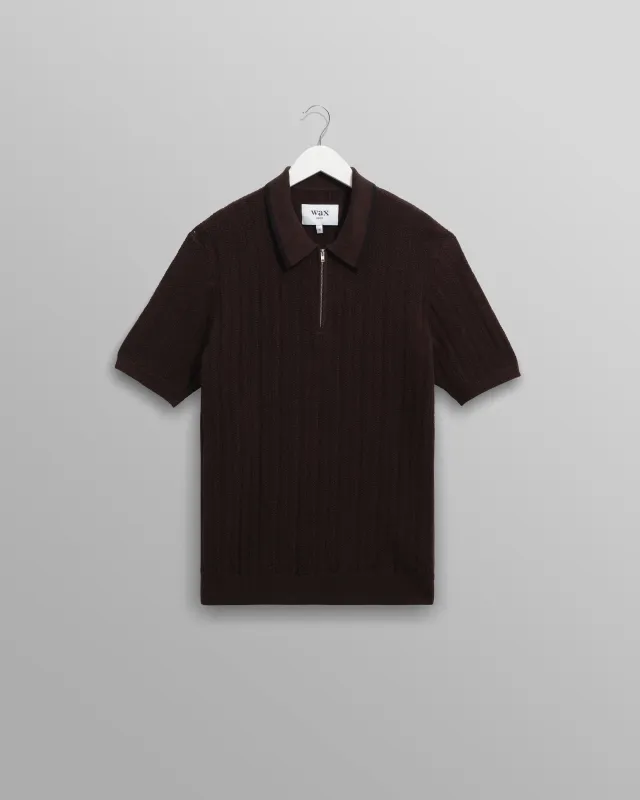 Bury - Dark Brown Stripe Zip Polo sold by Wax London