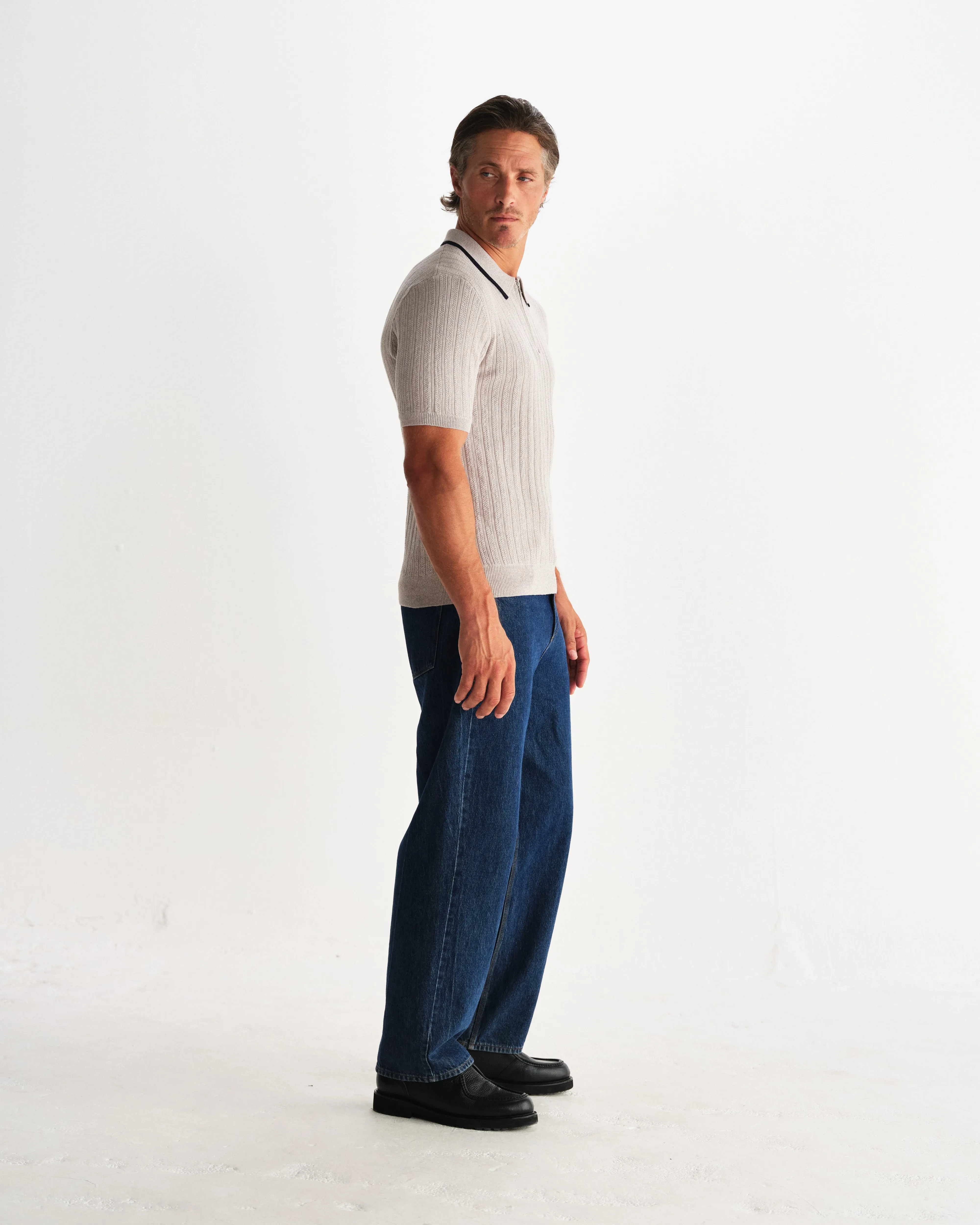 Bury - Natural Melange Stripe Zip Polo sold by Wax London product image thumbnail 5