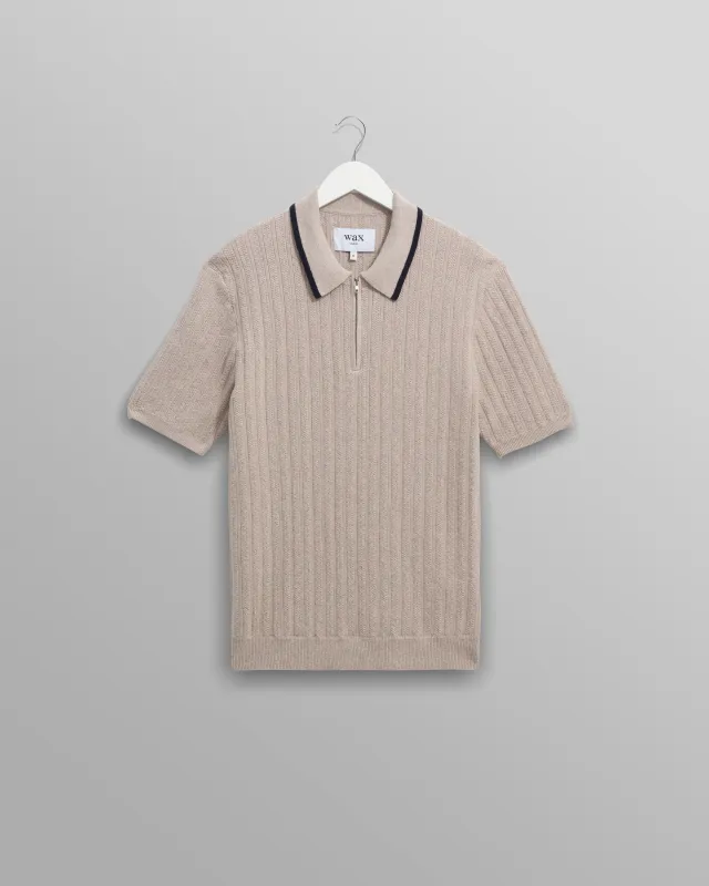Bury - Natural Melange Stripe Zip Polo sold by Wax London
