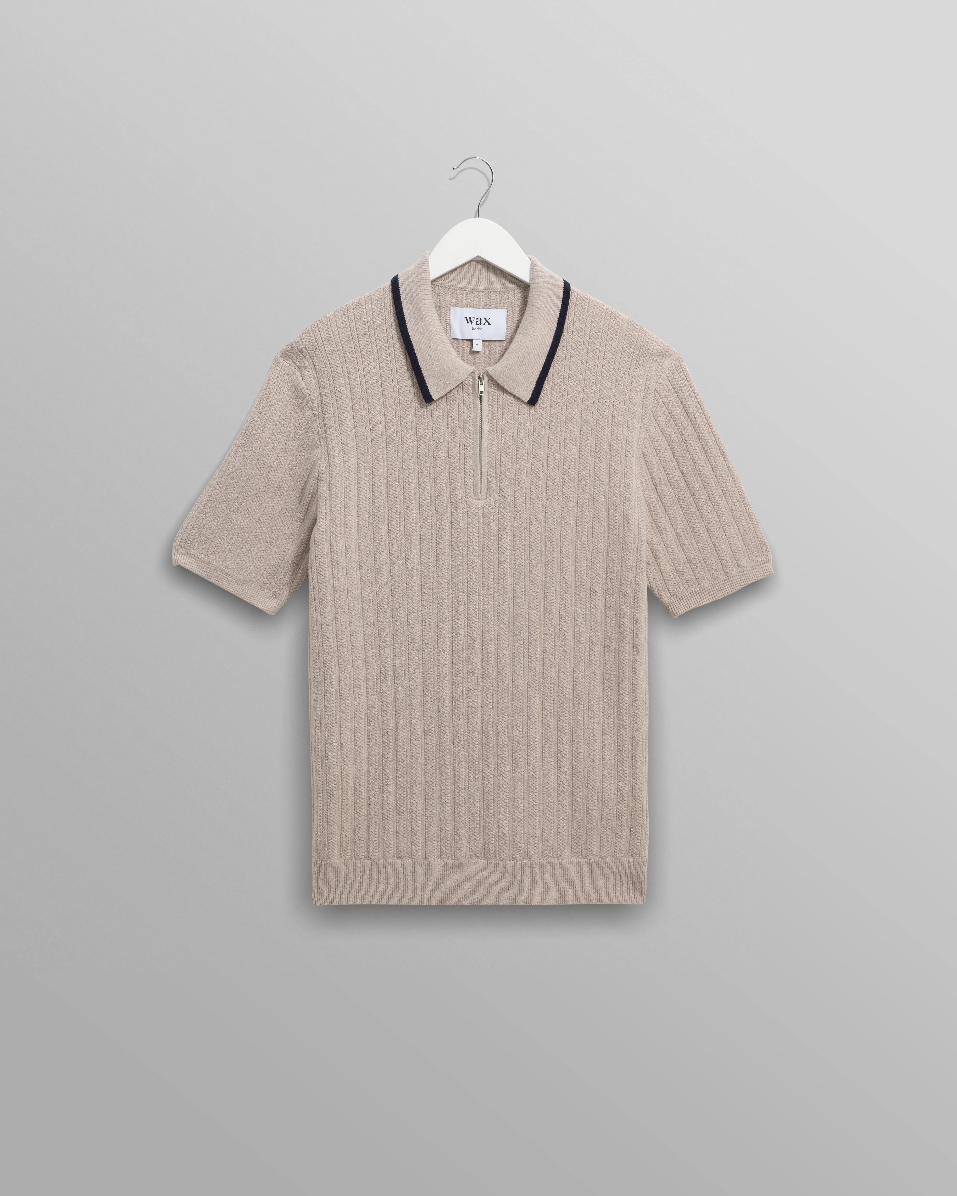 Bury - Natural Melange Stripe Zip Polo sold by Wax London