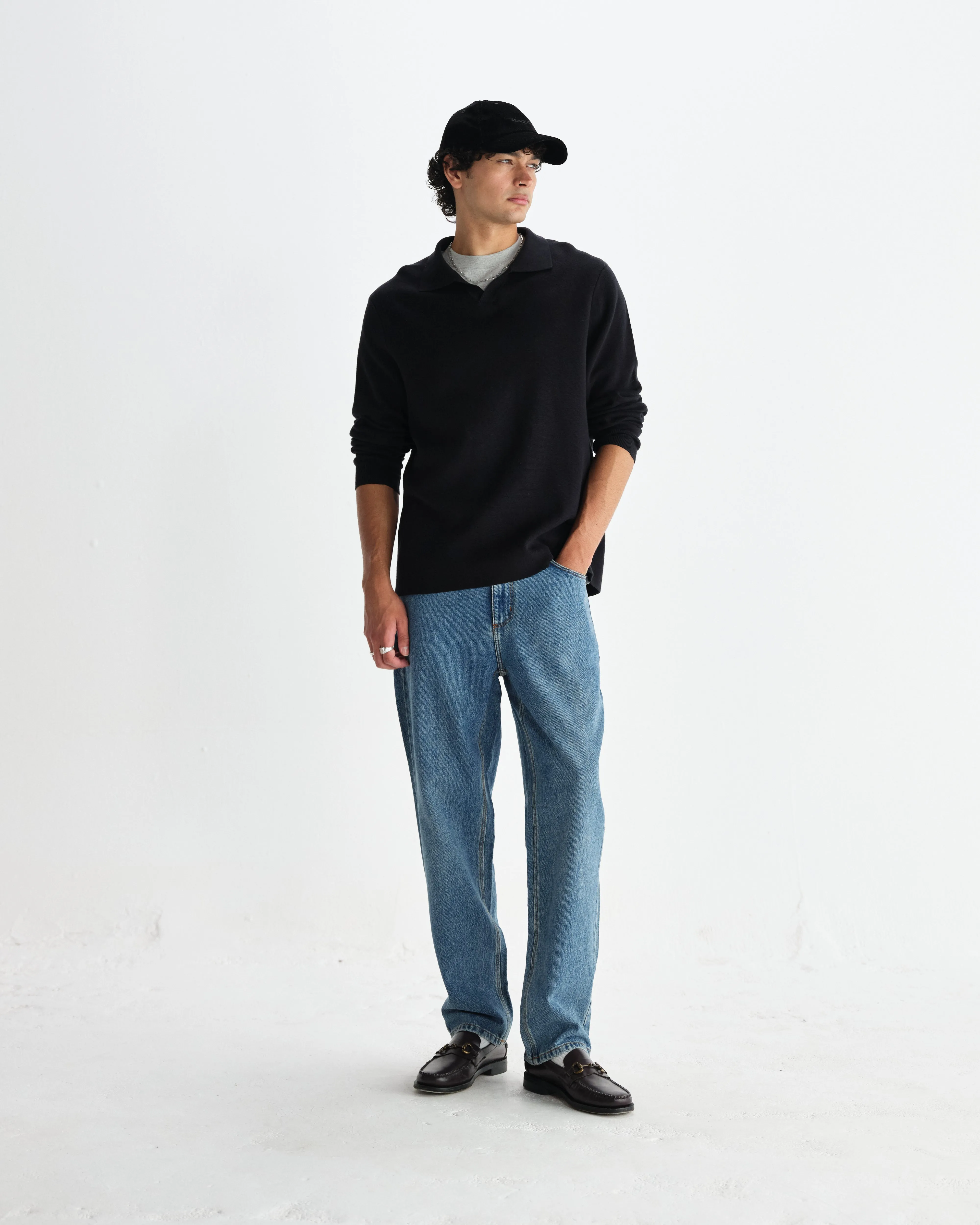 Carter - Black Open Collar Milano Knit Polo sold by Wax London product image thumbnail 4