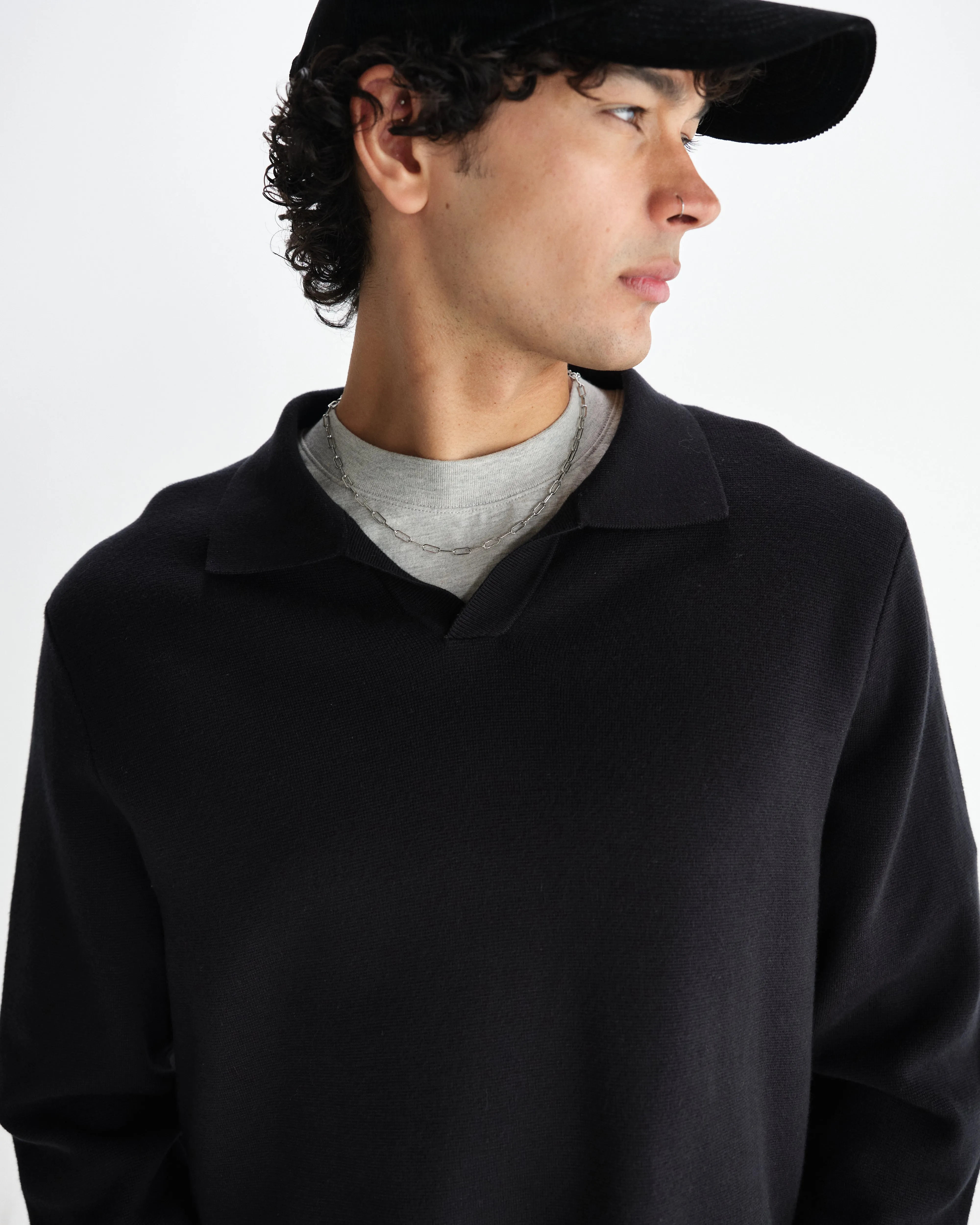 Carter - Black Open Collar Milano Knit Polo sold by Wax London product image thumbnail 3