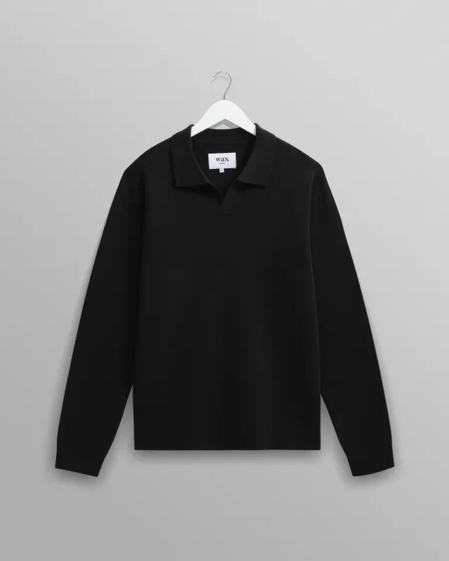Carter - Black Open Collar Milano Knit Polo sold by Wax London