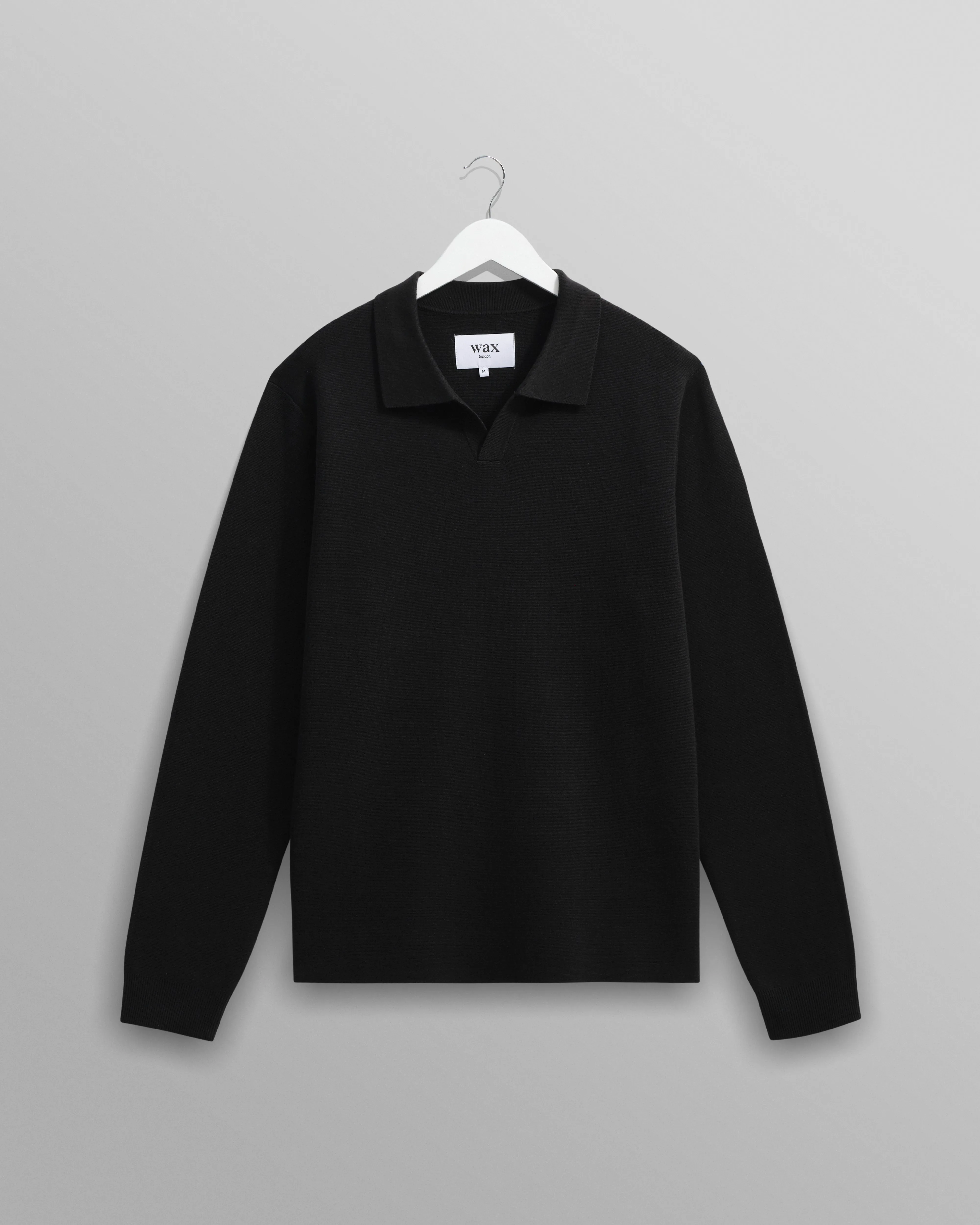 Carter - Black Open Collar Milano Knit Polo sold by Wax London