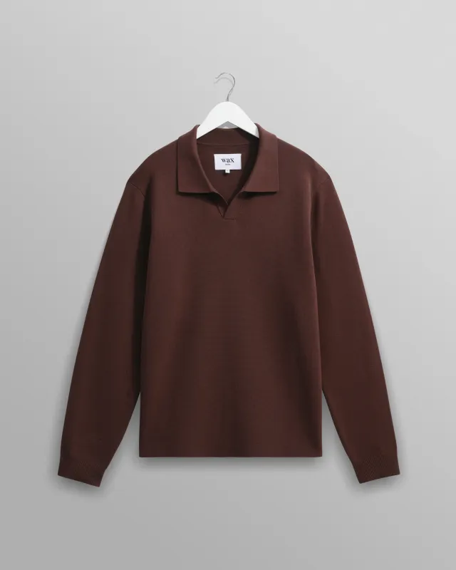 Carter - Brown Open Collar Milano Knit Polo sold by Wax London