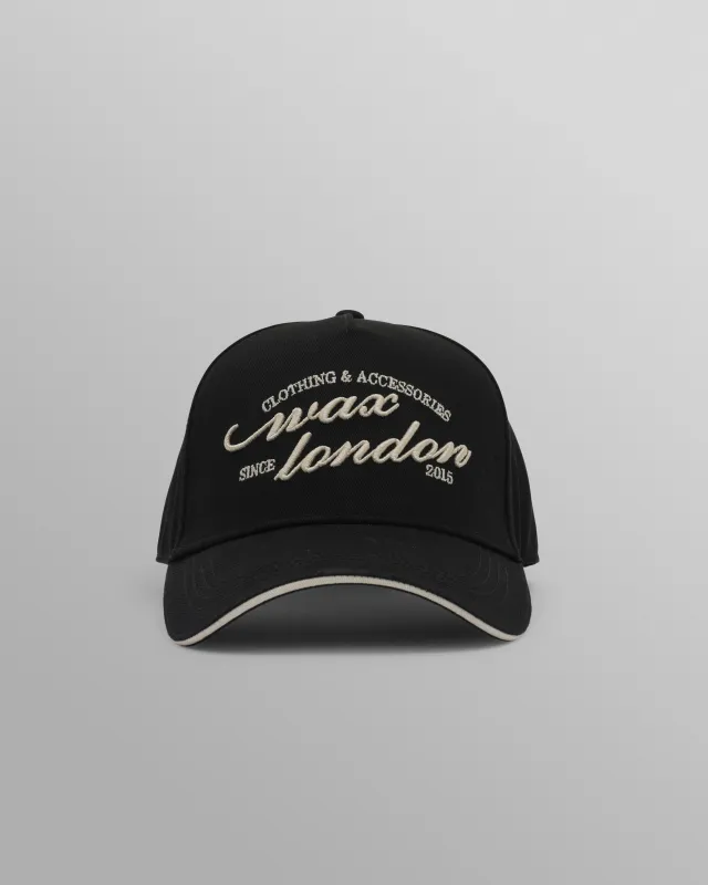 Dale - Black Script Trucker Cap made by Wax London