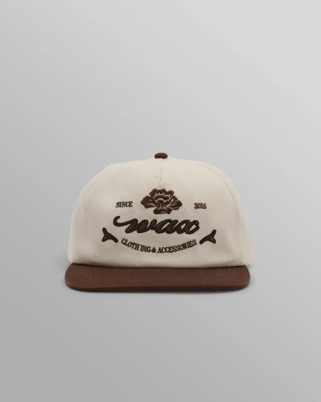 Farrell - Ecru And Brown Script Crest Trucker Cap made by Wax London