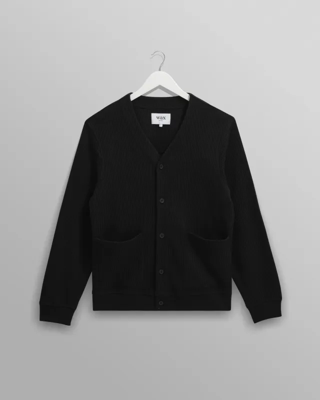 Guildford - Black Structured Waffle Cardigan sold by Wax London