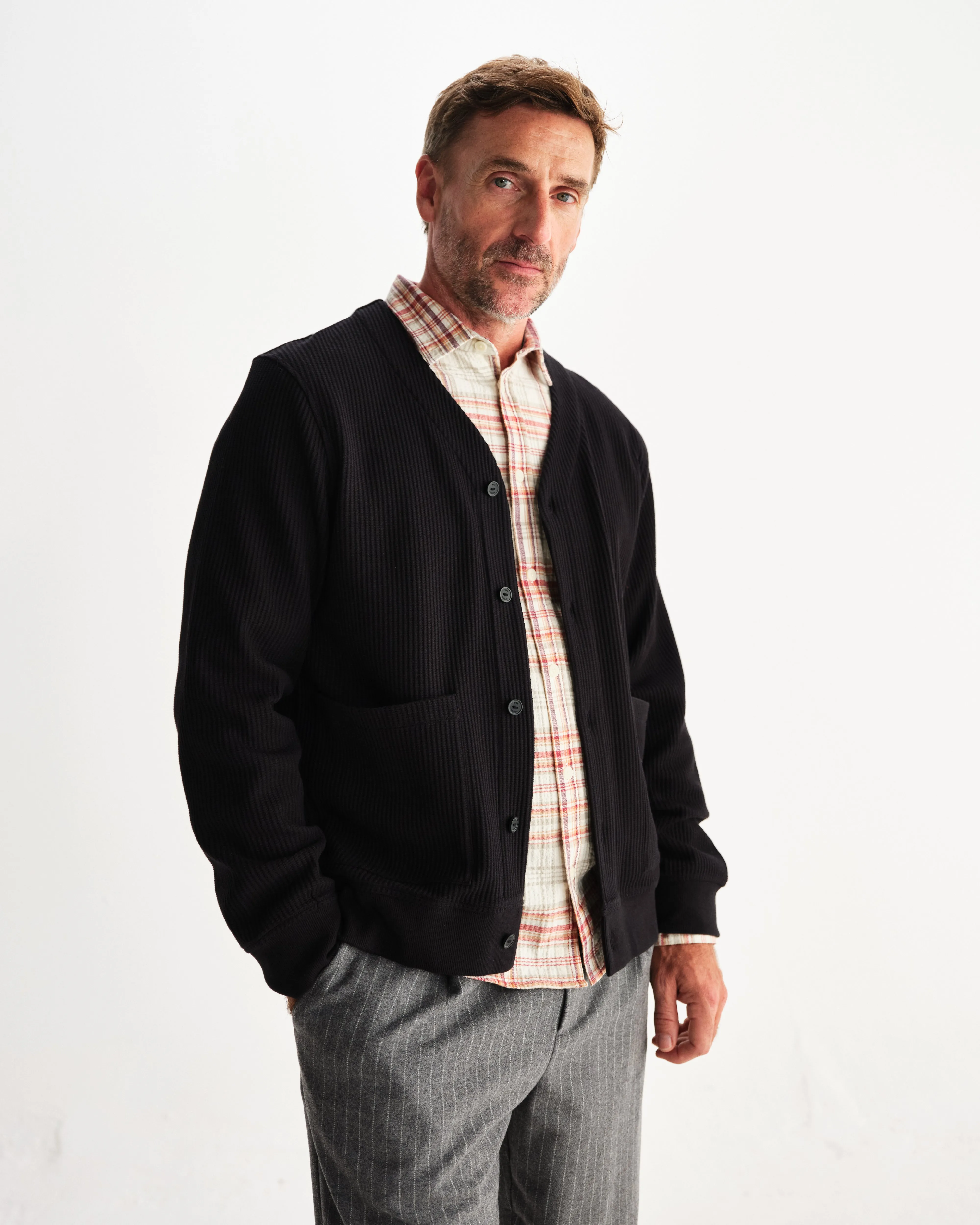 Guildford - Black Structured Waffle Cardigan sold by Wax London product image thumbnail 2