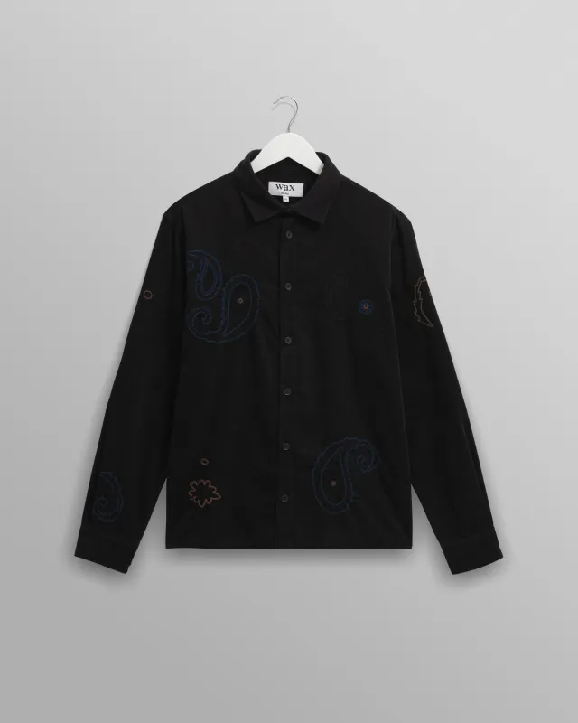 Halcomb - Black And Multicolour Applique Corduroy Shirt sold by Wax London