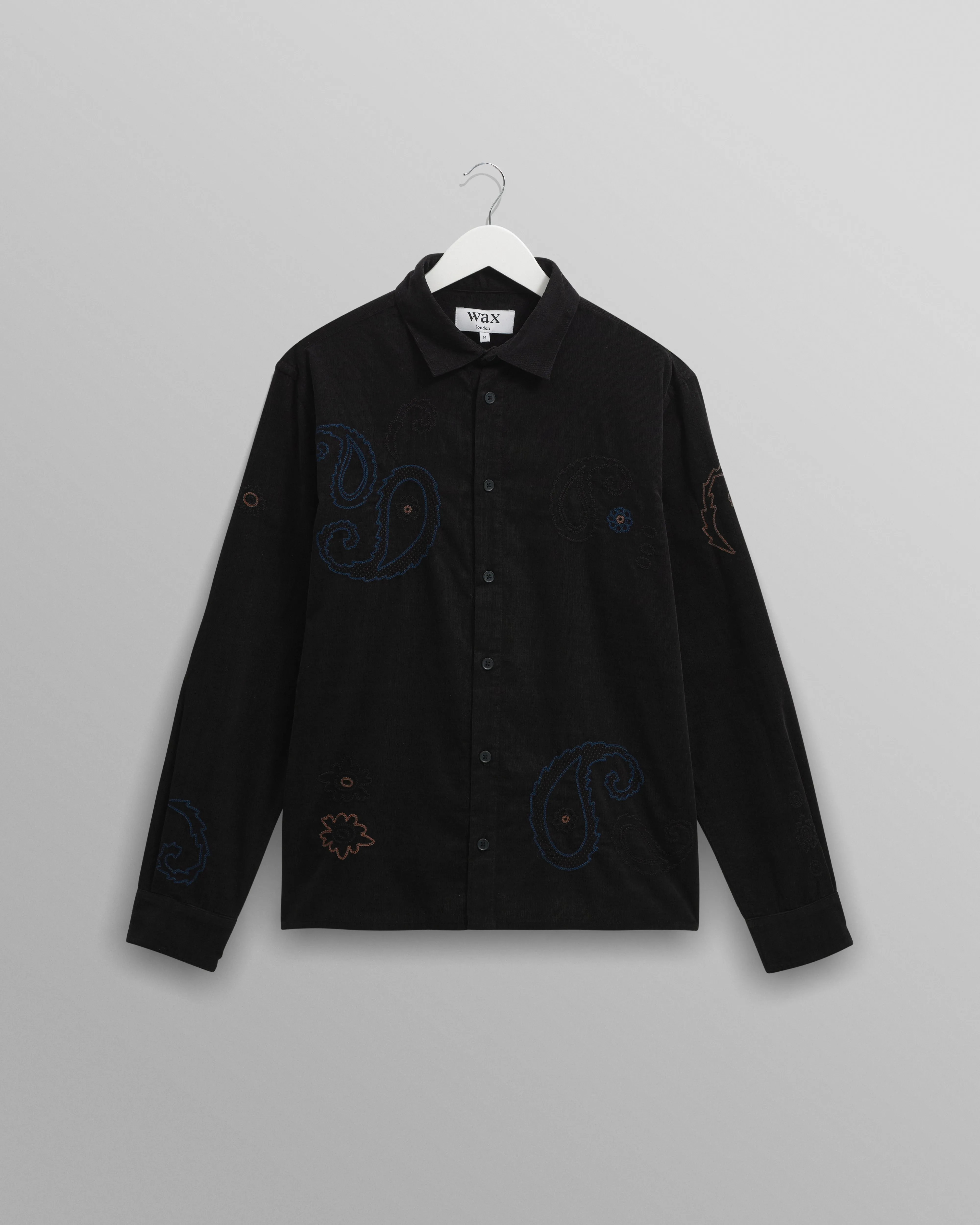 Halcomb - Black And Multicolour Applique Corduroy Shirt sold by Wax London