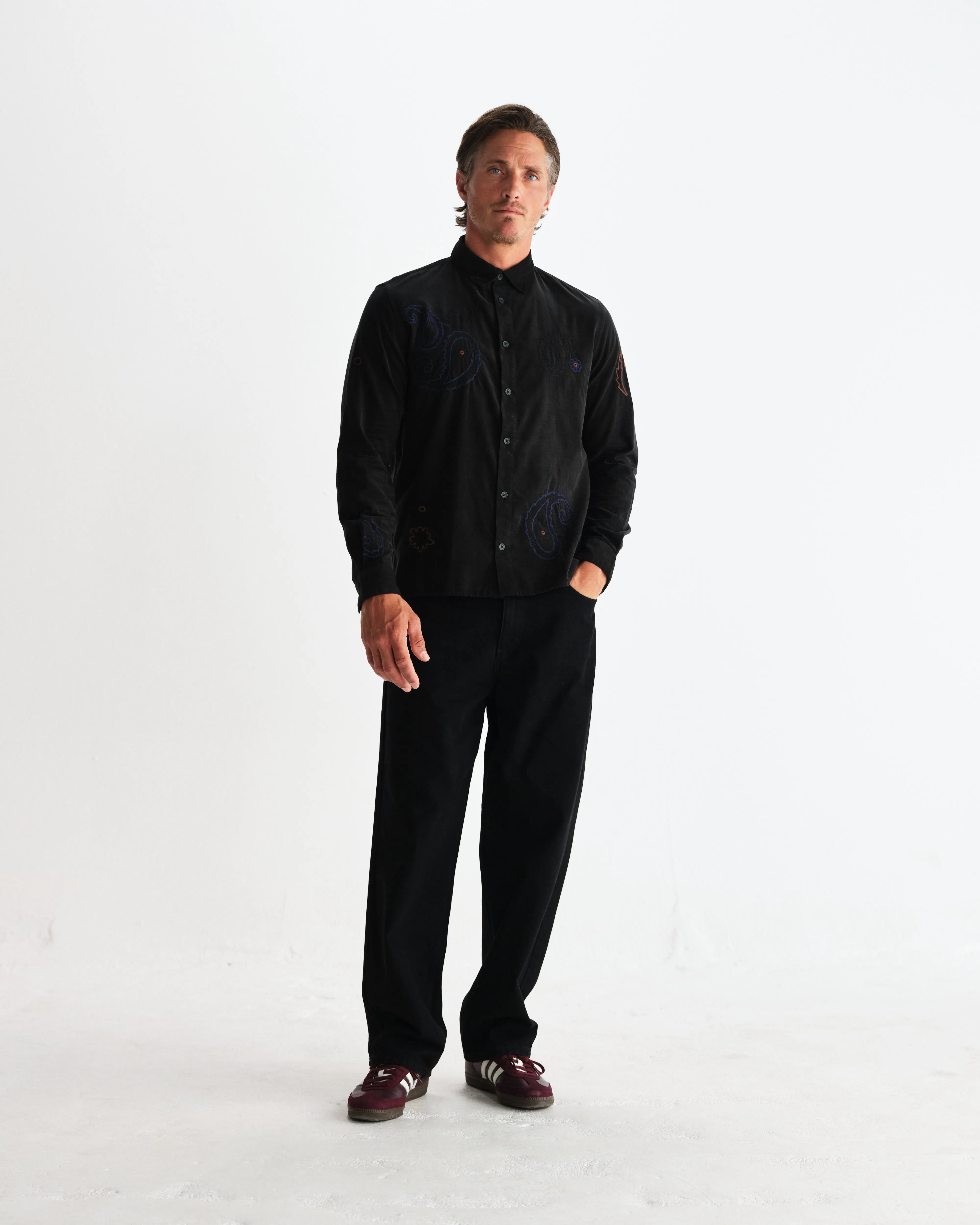 Halcomb - Black And Multicolour Applique Corduroy Shirt sold by Wax London product image thumbnail 4