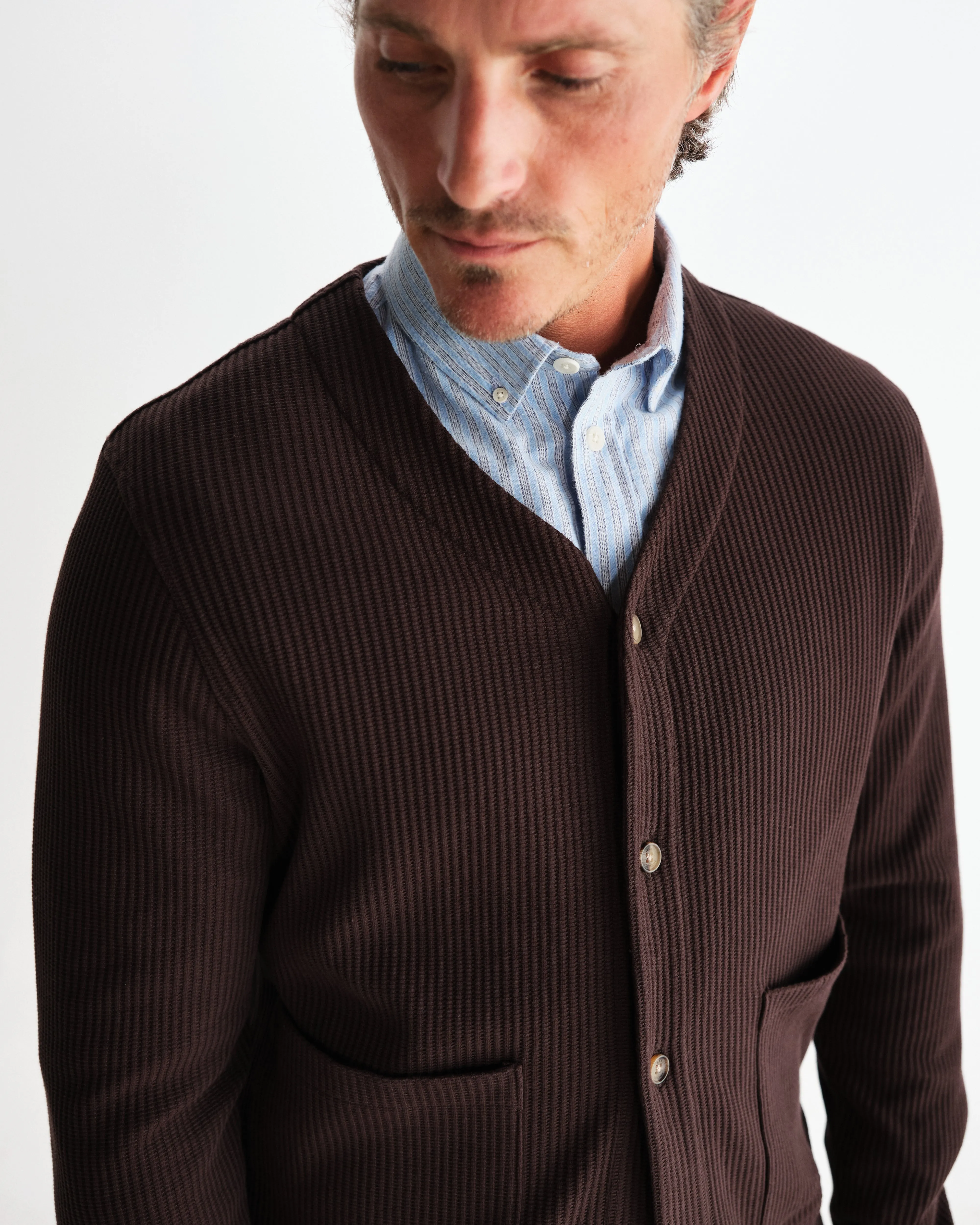 Guildford - Dark Brown Structured Waffle Cardigan sold by Wax London product image thumbnail 3