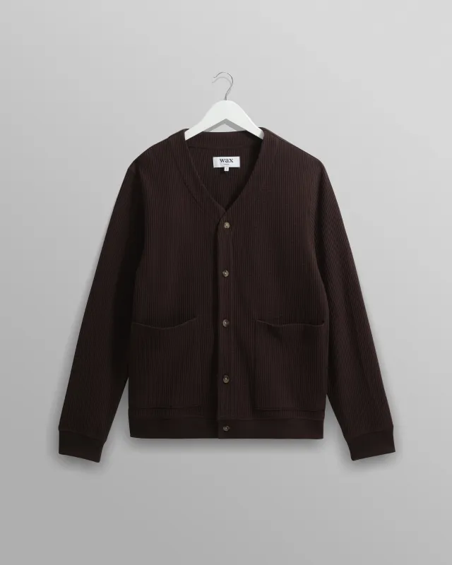 Guildford - Dark Brown Structured Waffle Cardigan sold by Wax London