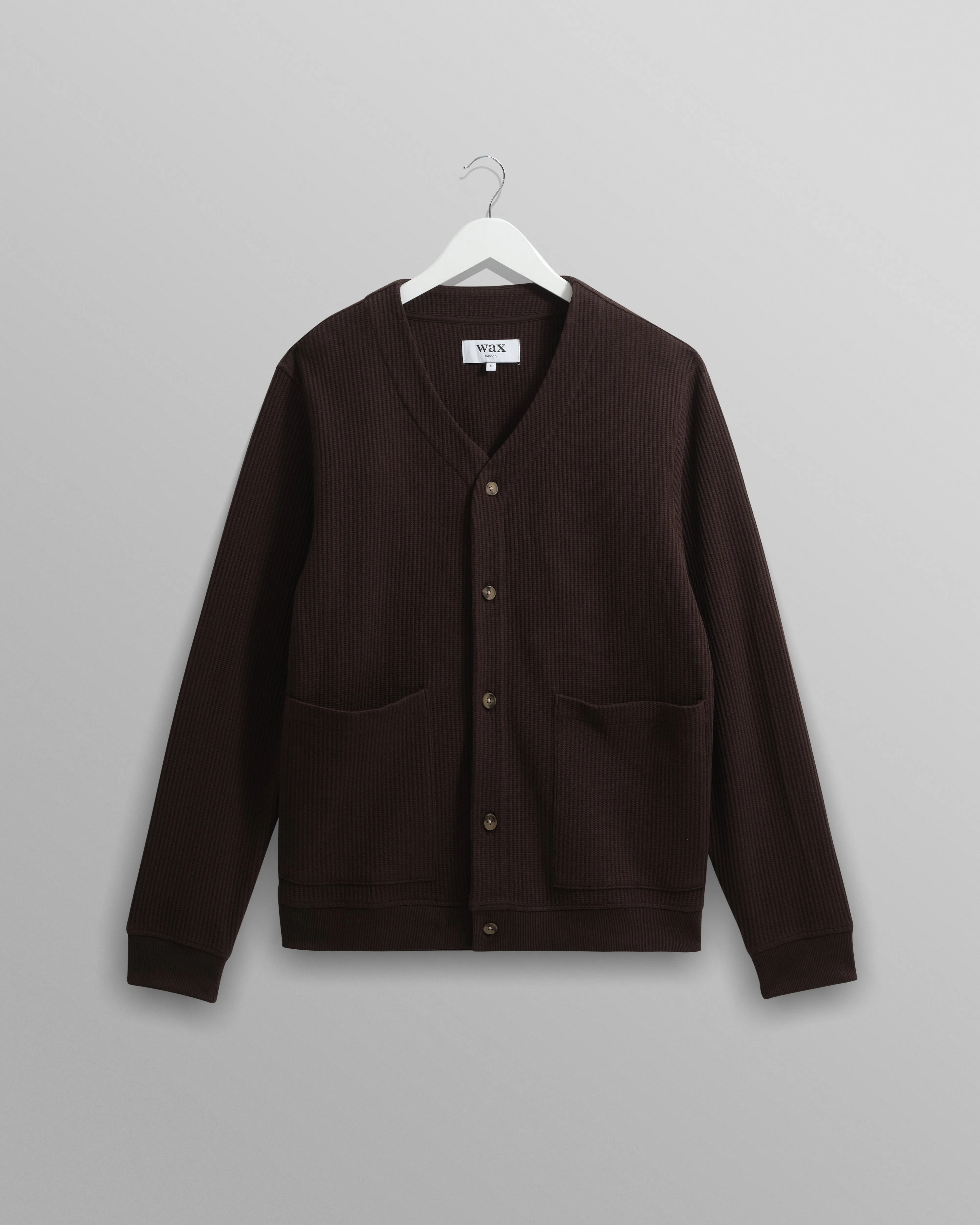 Guildford - Dark Brown Structured Waffle Cardigan sold by Wax London