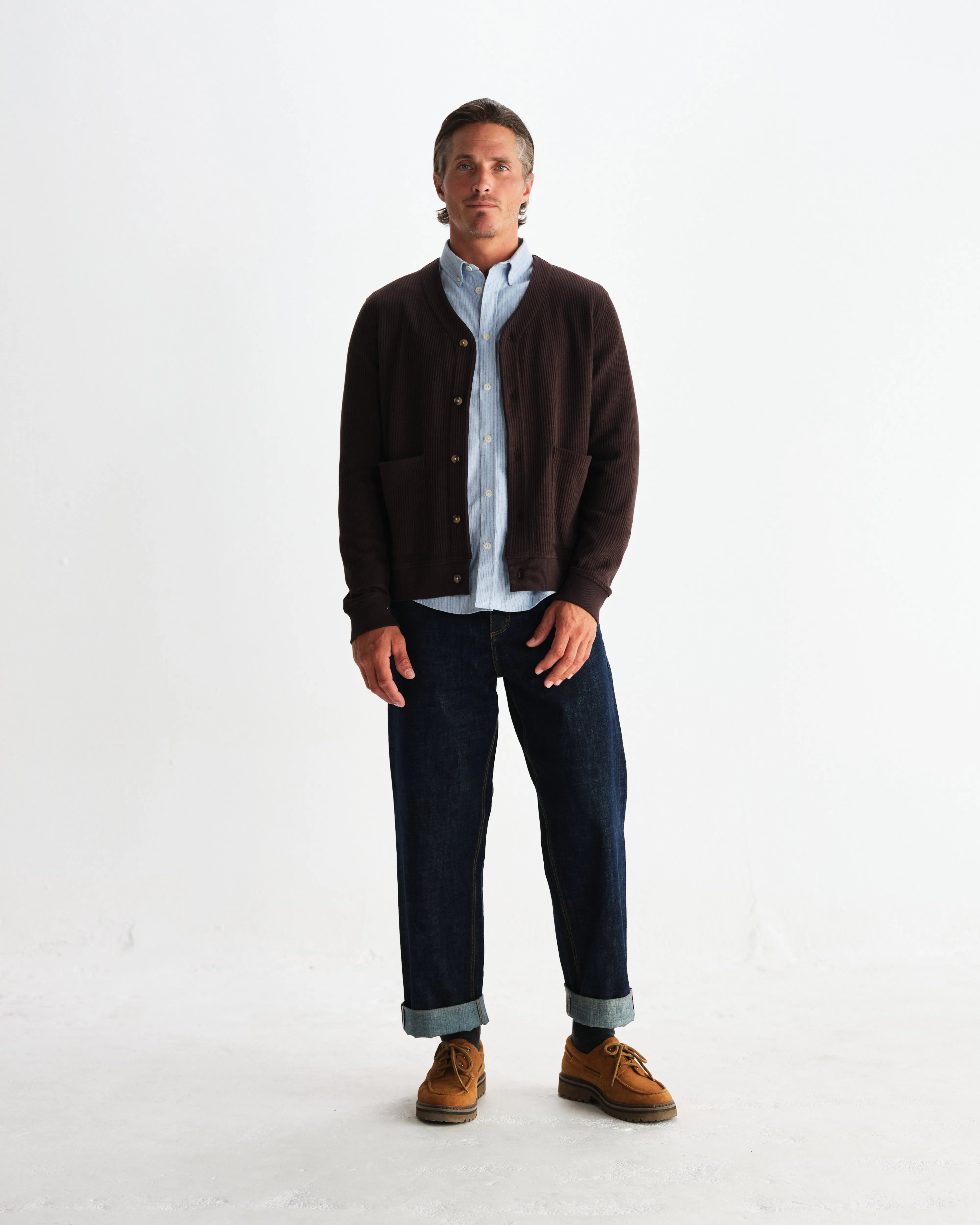 Guildford - Dark Brown Structured Waffle Cardigan sold by Wax London product image thumbnail 4