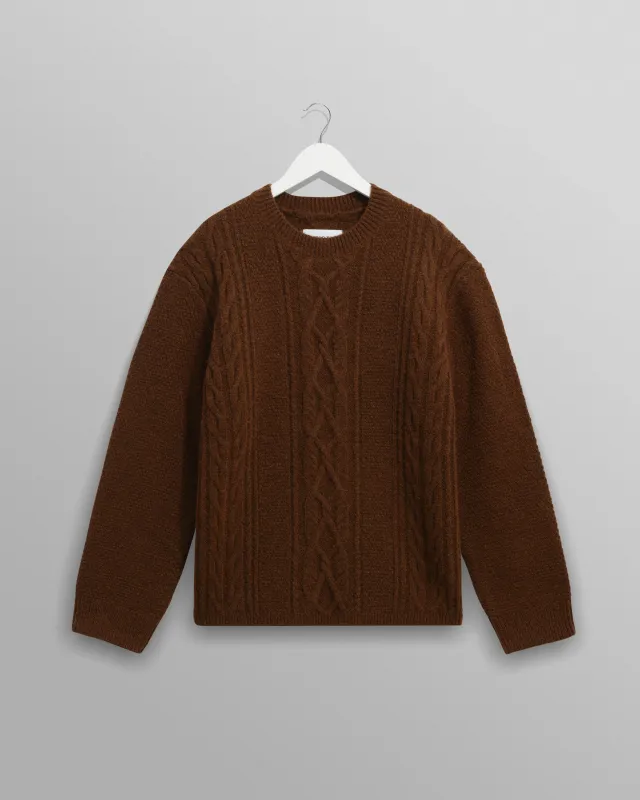 Hyatt - Brown Brush Cable Knit Crewneck Jumper made by Wax London