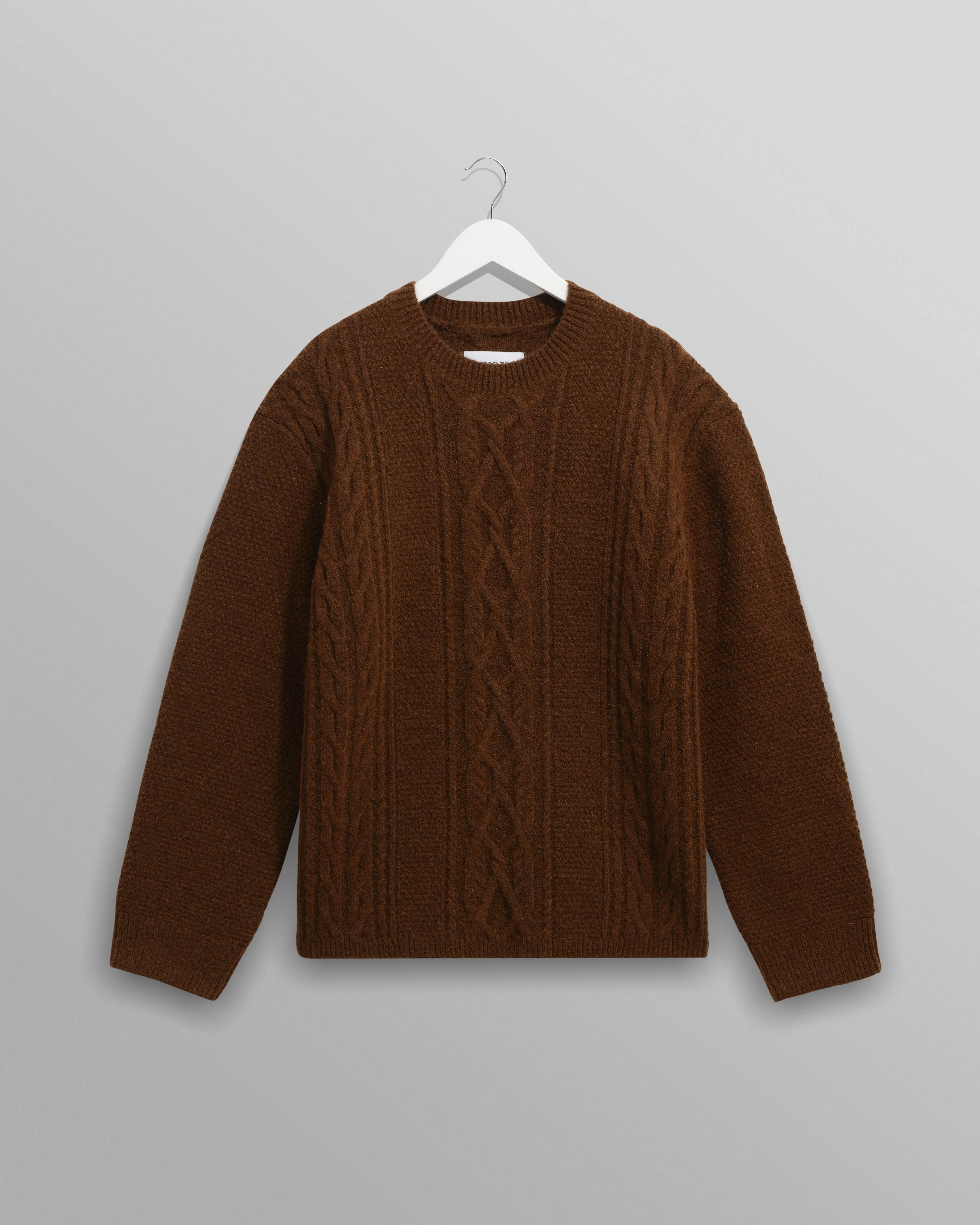 Hyatt - Brown Brush Cable Knit Crewneck Jumper sold by Wax London