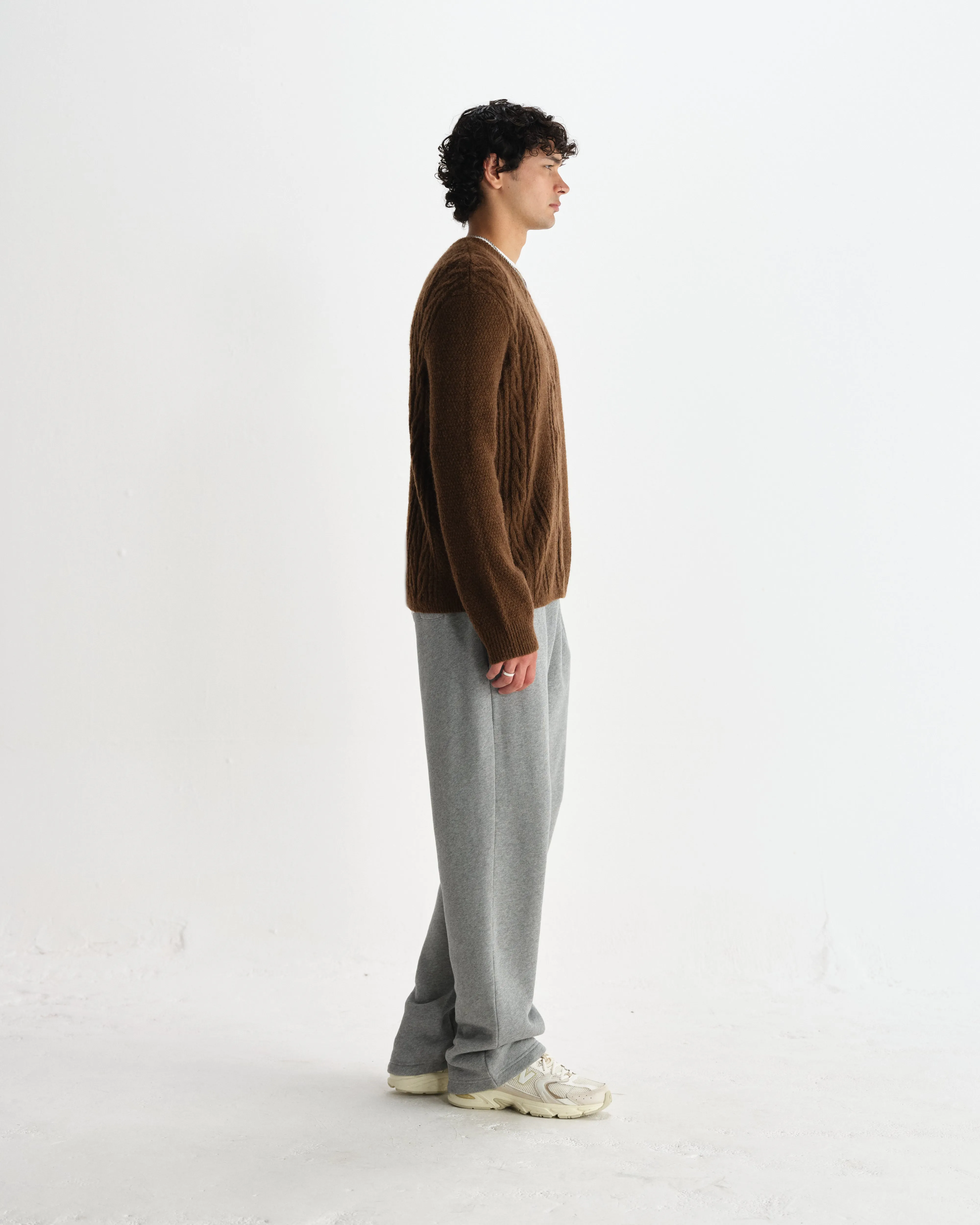 Hyatt - Brown Brush Cable Knit Crewneck Jumper sold by Wax London product image thumbnail 5