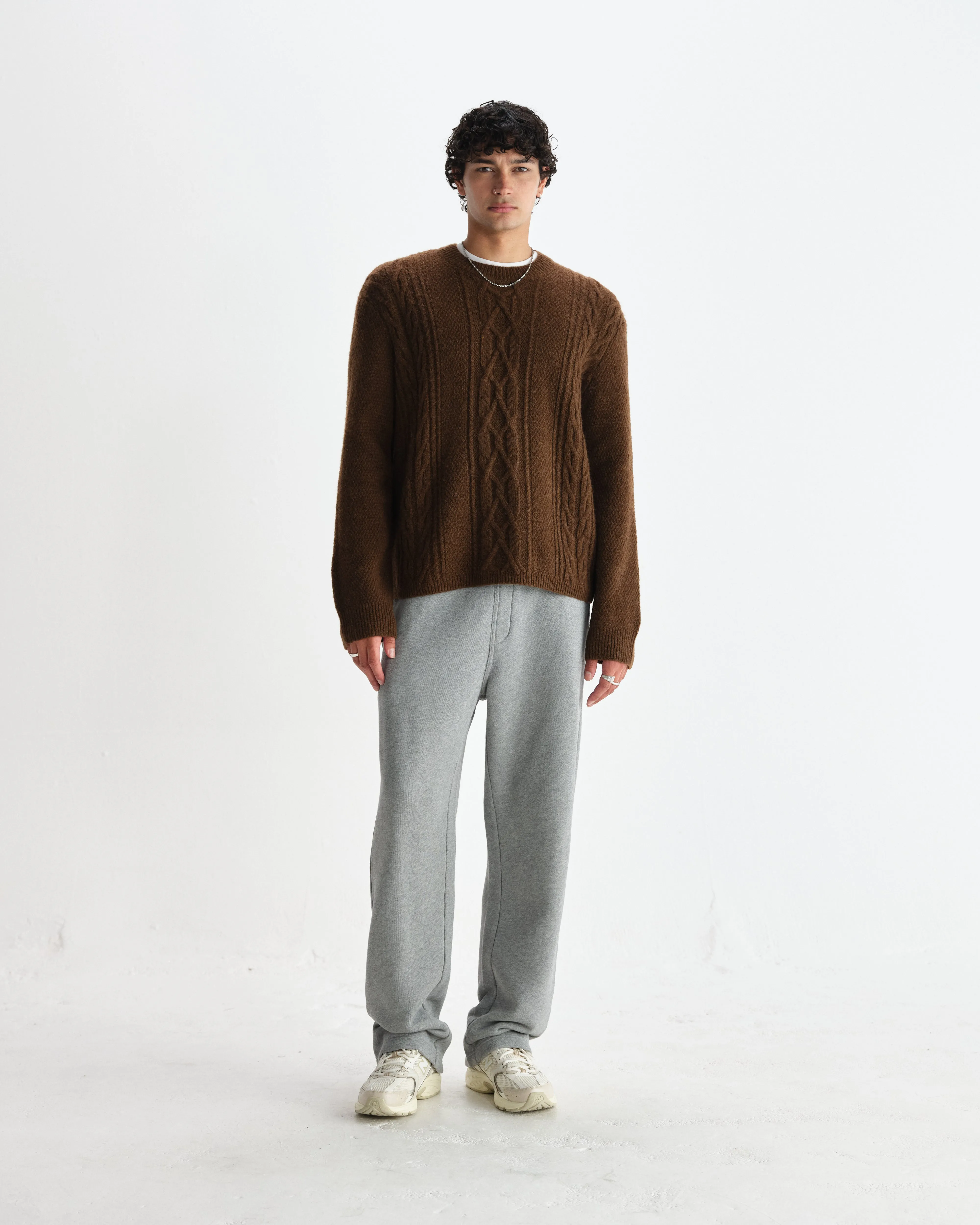 Hyatt - Brown Brush Cable Knit Crewneck Jumper sold by Wax London product image thumbnail 4