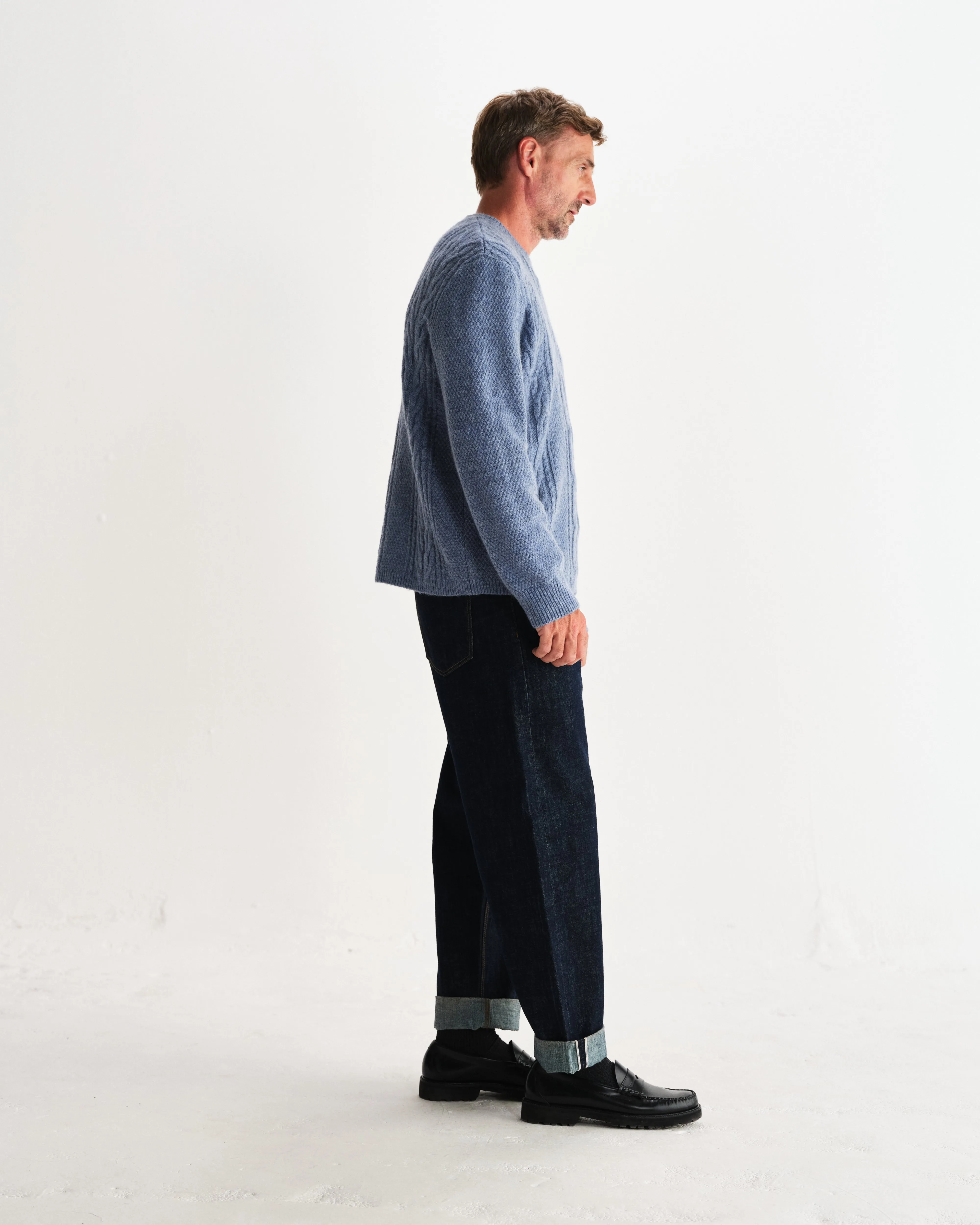 Hyatt - Light Blue Brush Cable Knit Crewneck Jumper sold by Wax London product image thumbnail 5