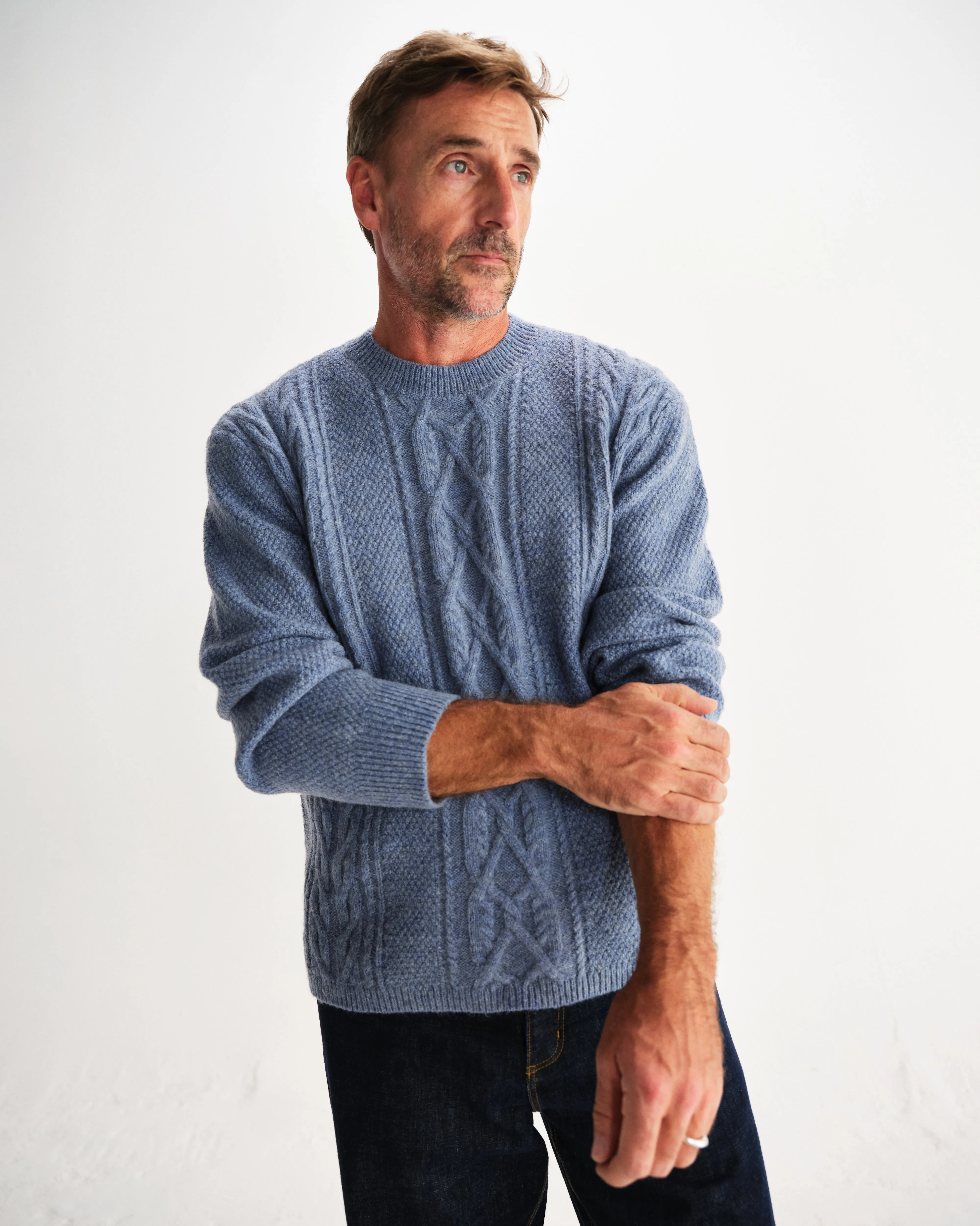 Hyatt - Light Blue Brush Cable Knit Crewneck Jumper sold by Wax London product image thumbnail 2