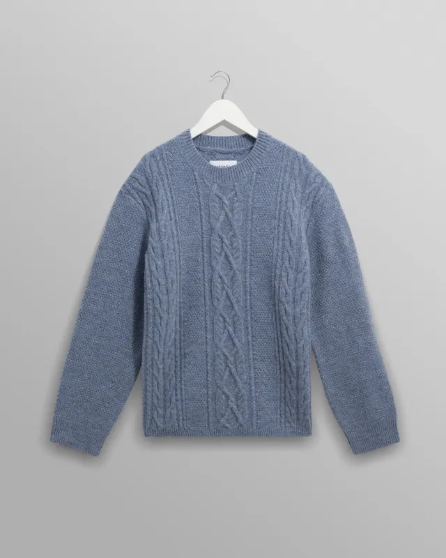 Hyatt - Light Blue Brush Cable Knit Crewneck Jumper made by Wax London