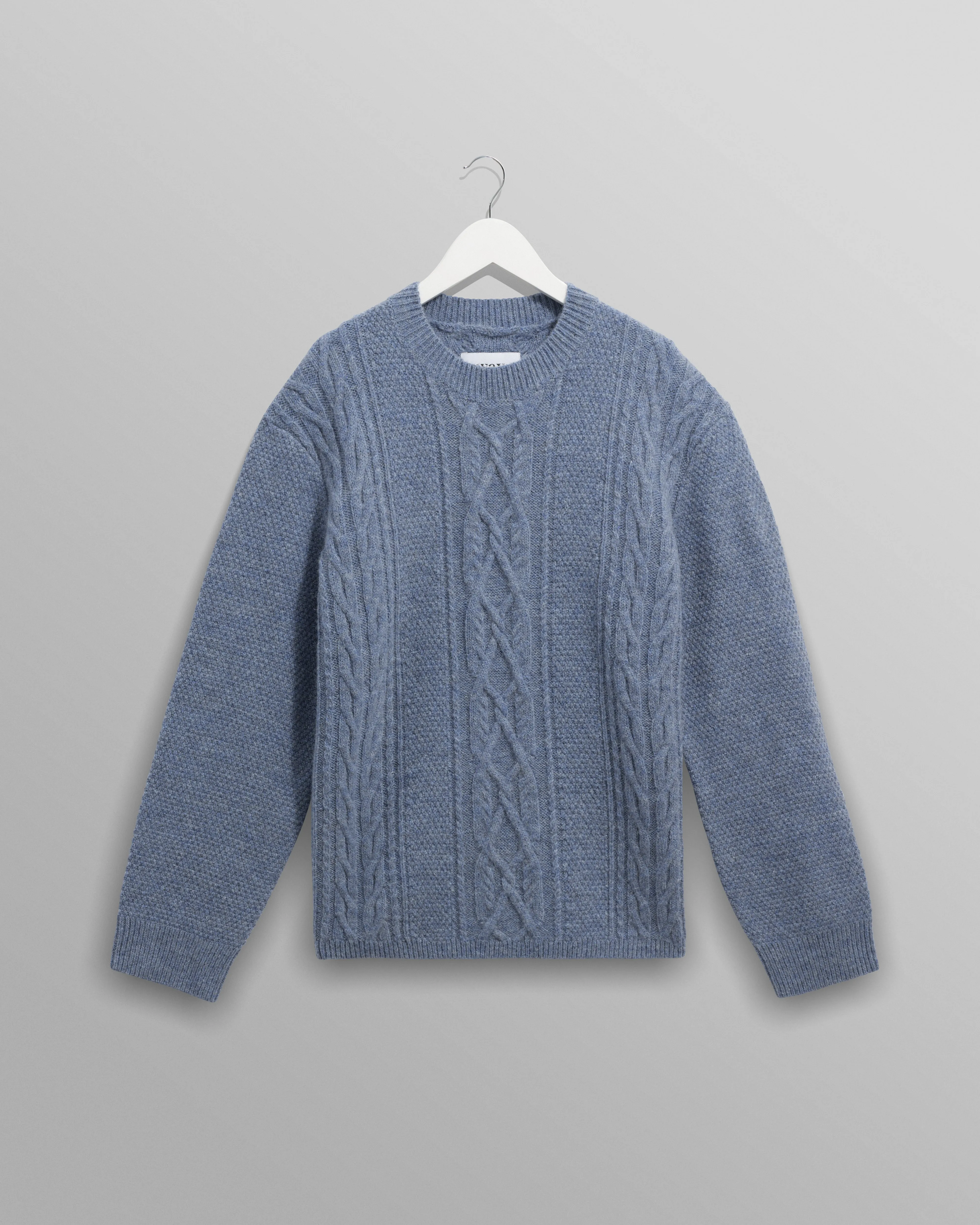 Hyatt - Light Blue Brush Cable Knit Crewneck Jumper sold by Wax London