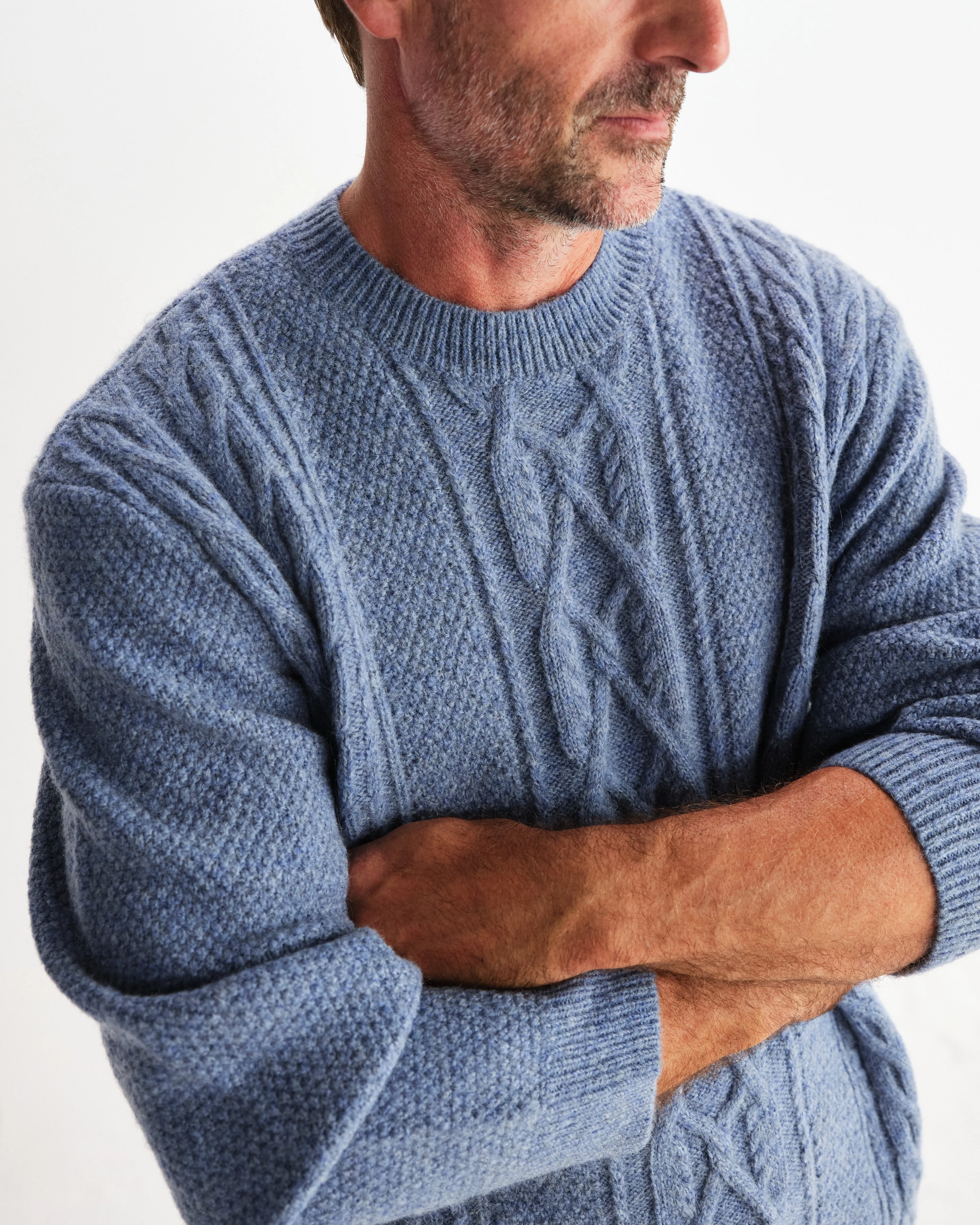 Hyatt - Light Blue Brush Cable Knit Crewneck Jumper sold by Wax London product image thumbnail 3
