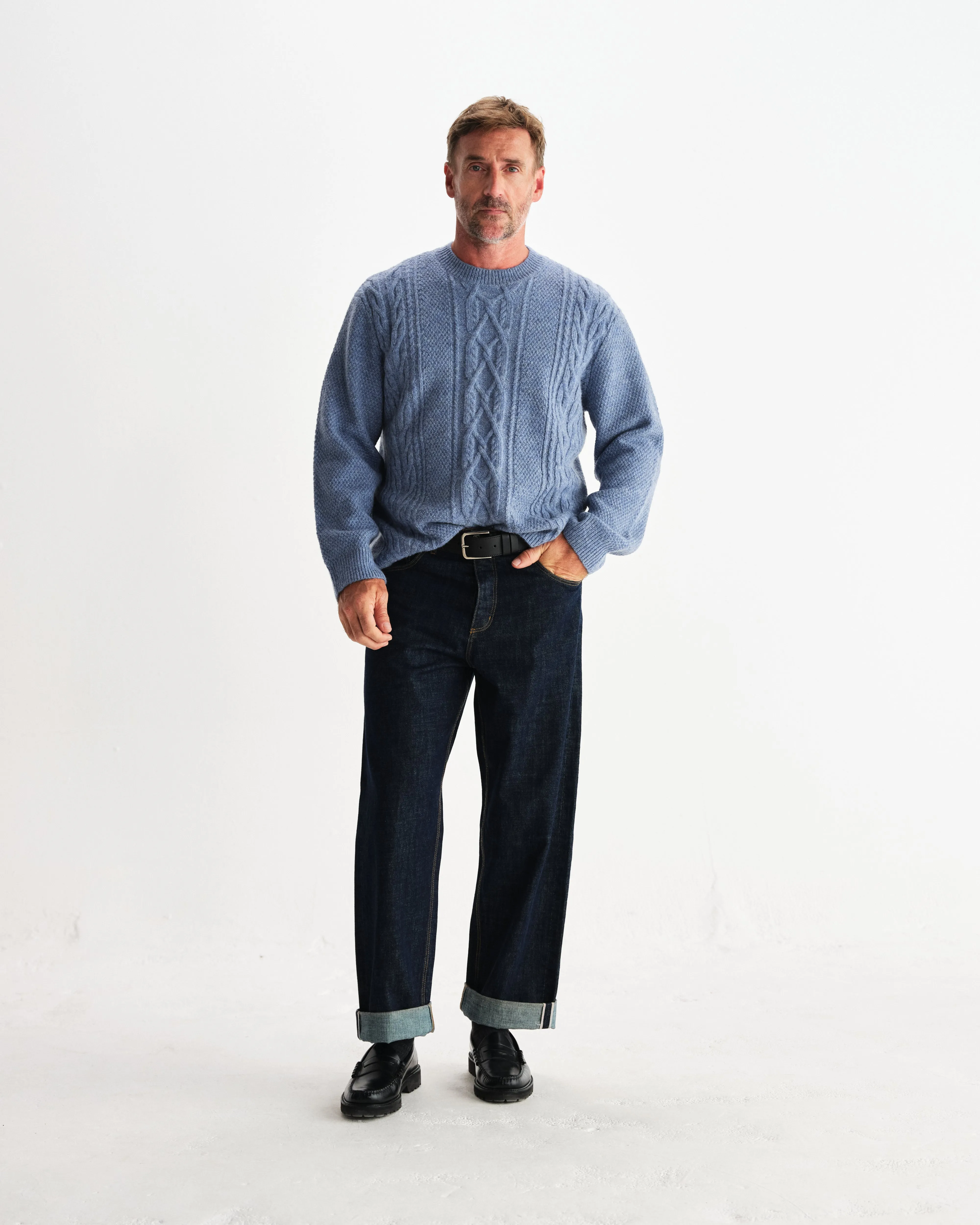 Hyatt - Light Blue Brush Cable Knit Crewneck Jumper sold by Wax London product image thumbnail 4