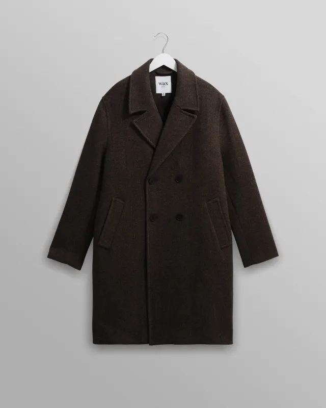 Magnus - Brown Herringbone Double-Breasted Wool Overcoat sold by Wax London