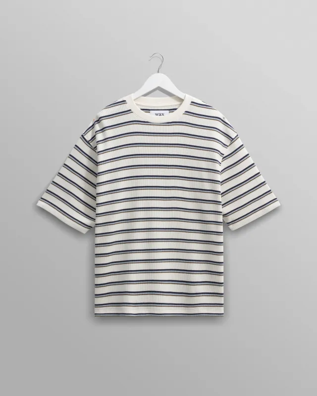Milton - Ecru Organic Stripe Waffle Cotton T-Shirt sold by Wax London
