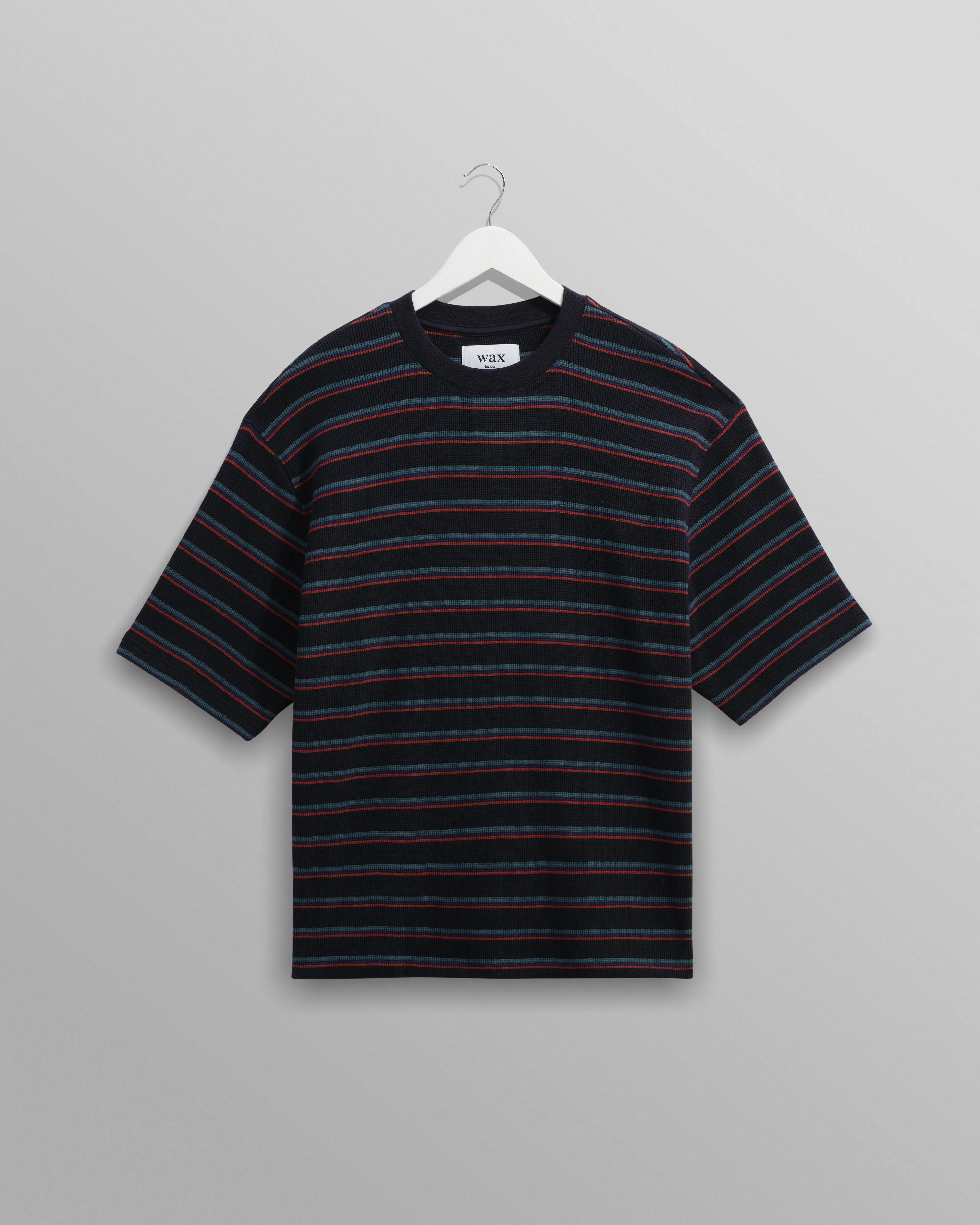 Milton - Navy Organic Stripe Waffle Cotton T-Shirt sold by Wax London