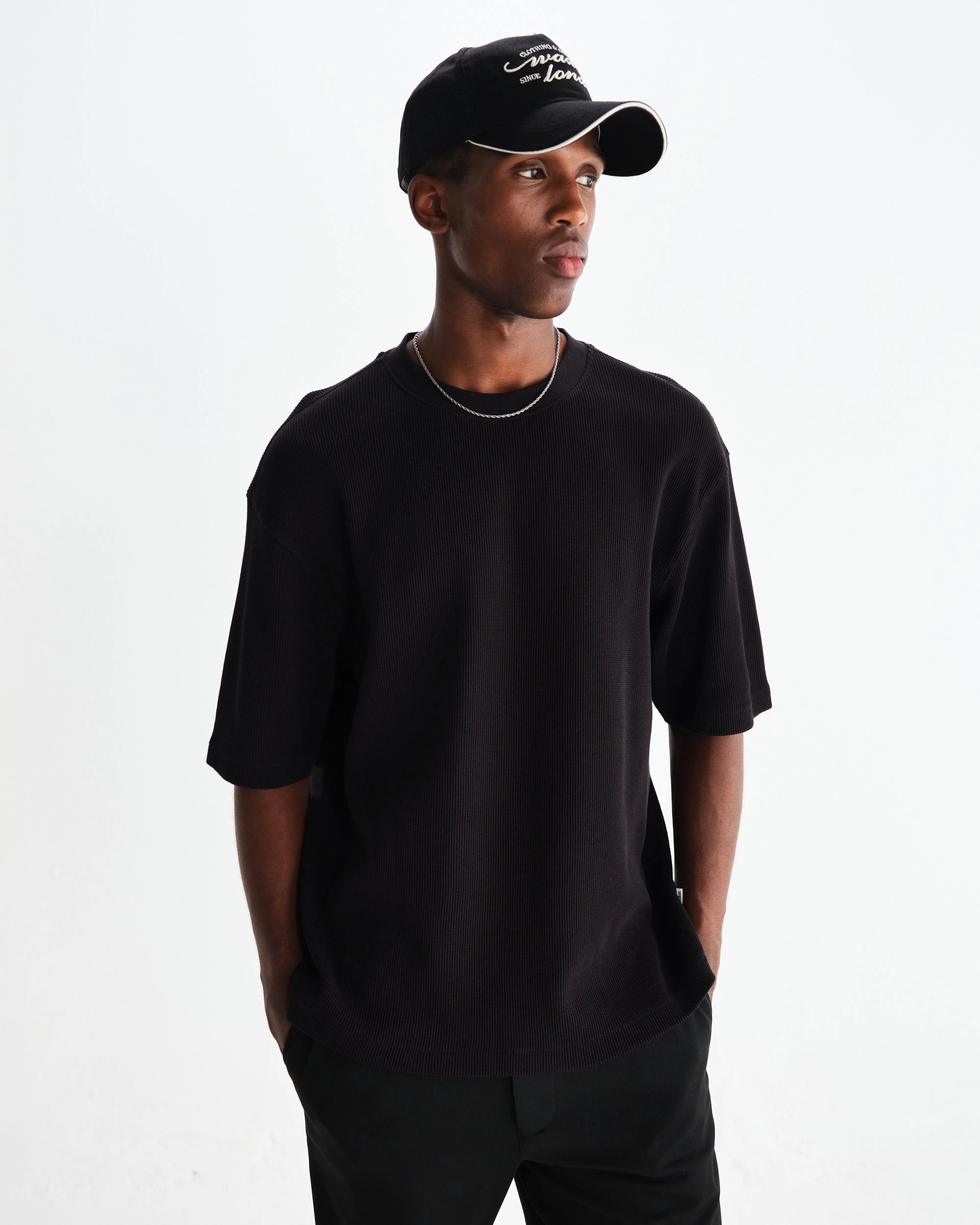 Milton - Black Organic Waffle Cotton T-Shirt sold by Wax London product image thumbnail 2