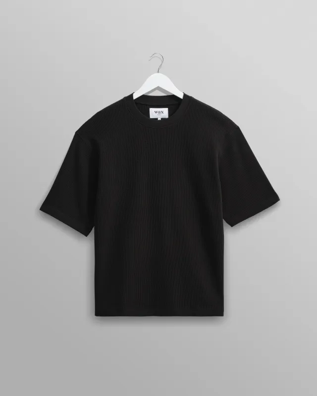 Milton - Black Organic Waffle Cotton T-Shirt sold by Wax London