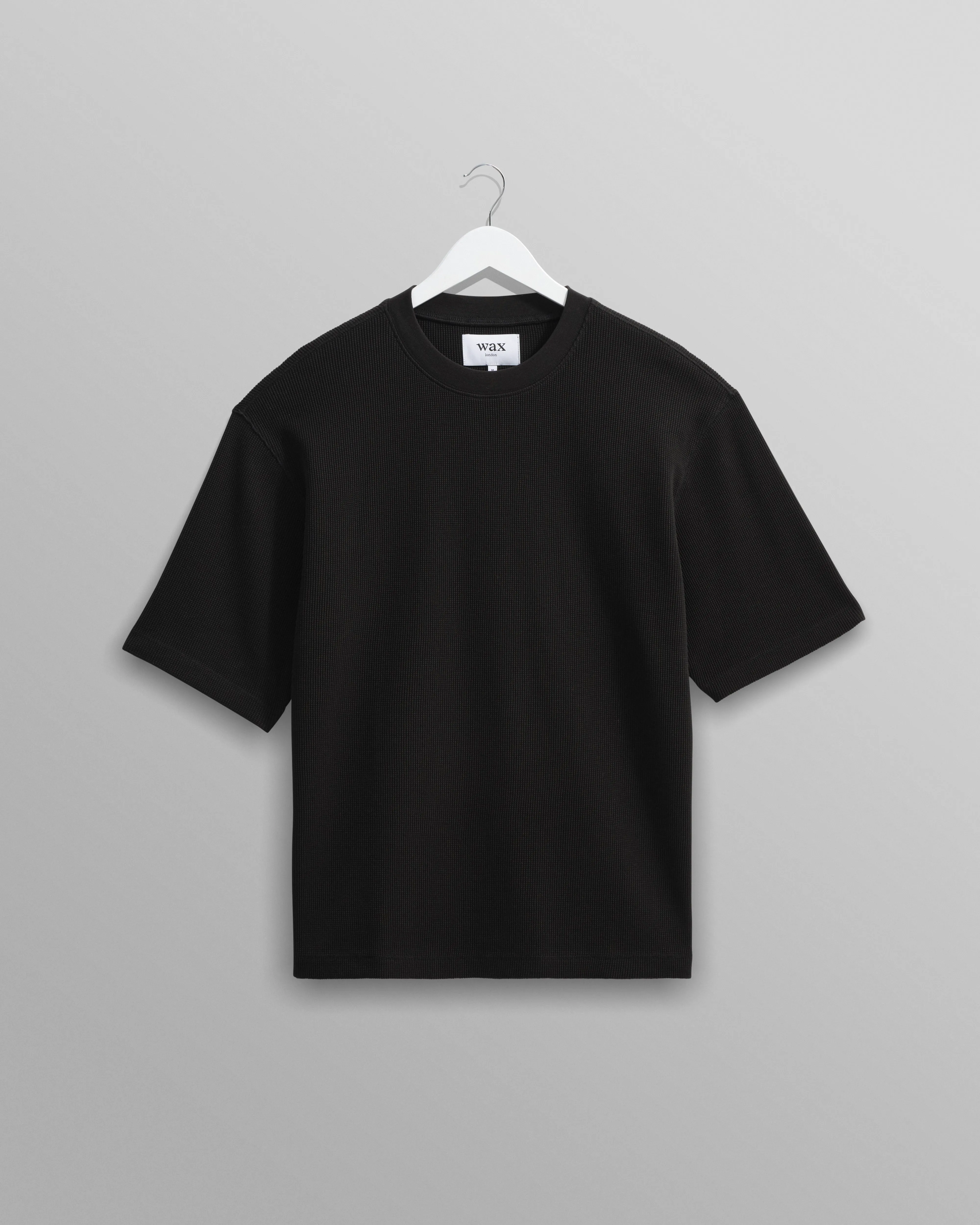 Milton - Black Organic Waffle Cotton T-Shirt sold by Wax London