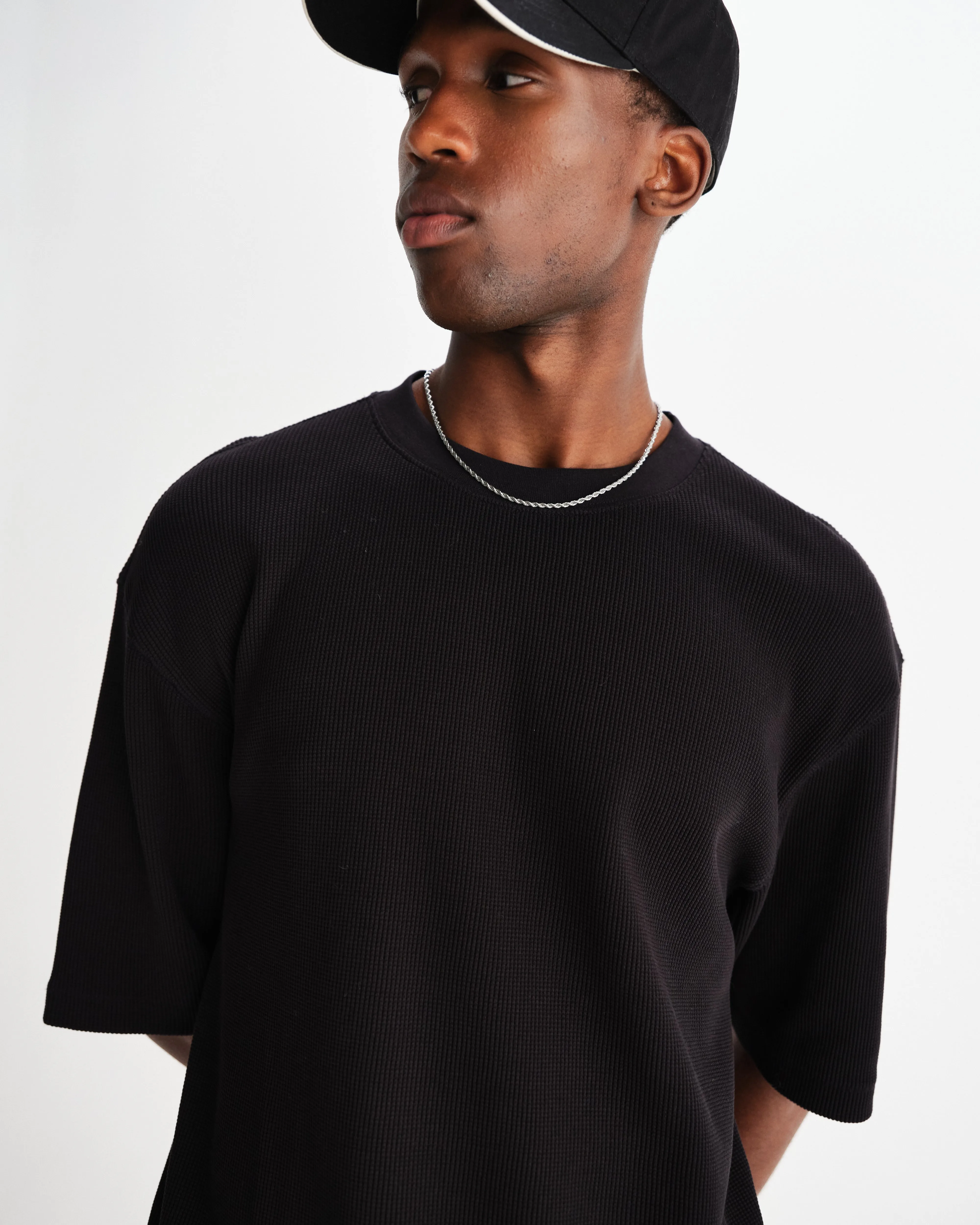 Milton - Black Organic Waffle Cotton T-Shirt sold by Wax London product image thumbnail 3