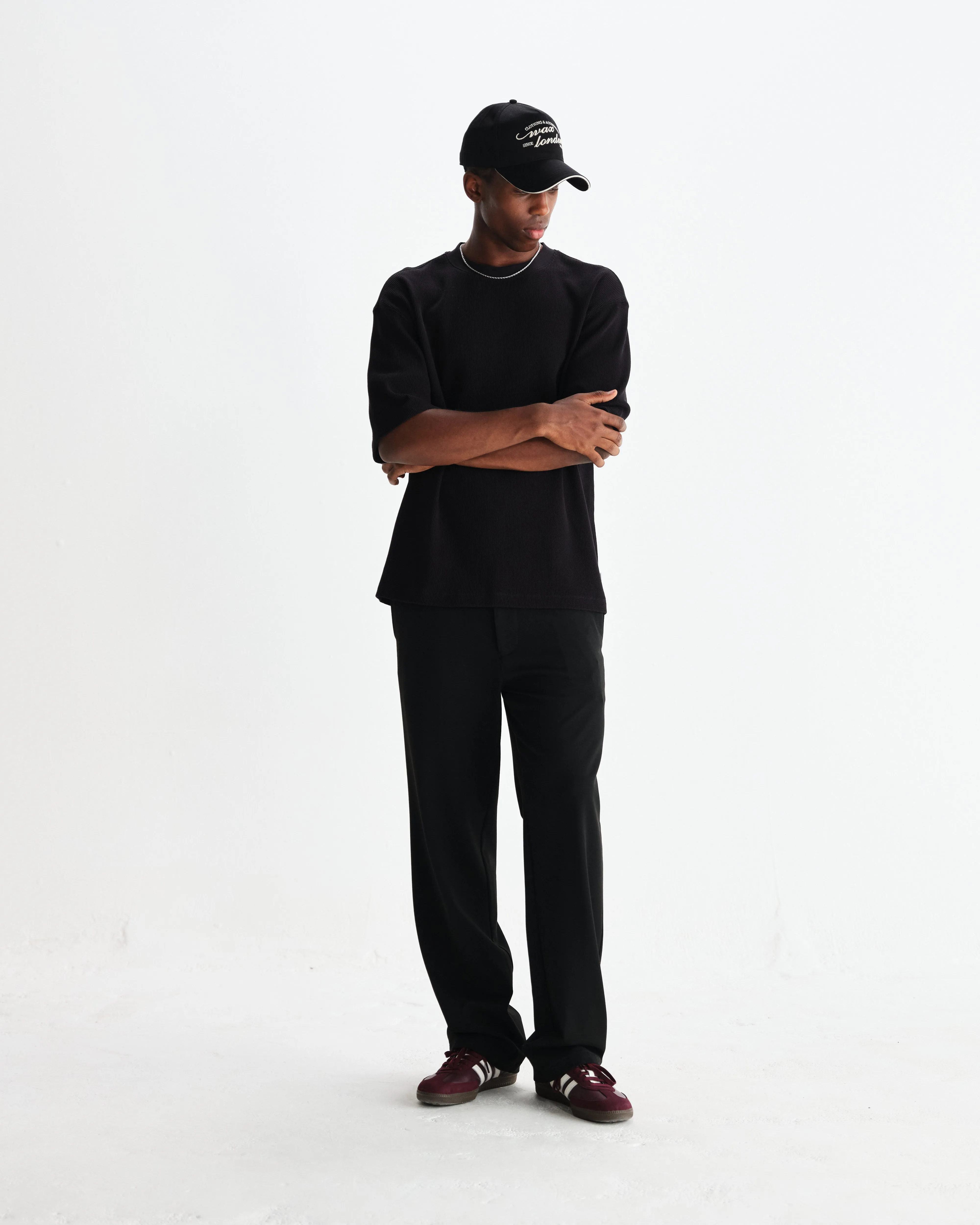 Milton - Black Organic Waffle Cotton T-Shirt sold by Wax London product image thumbnail 4