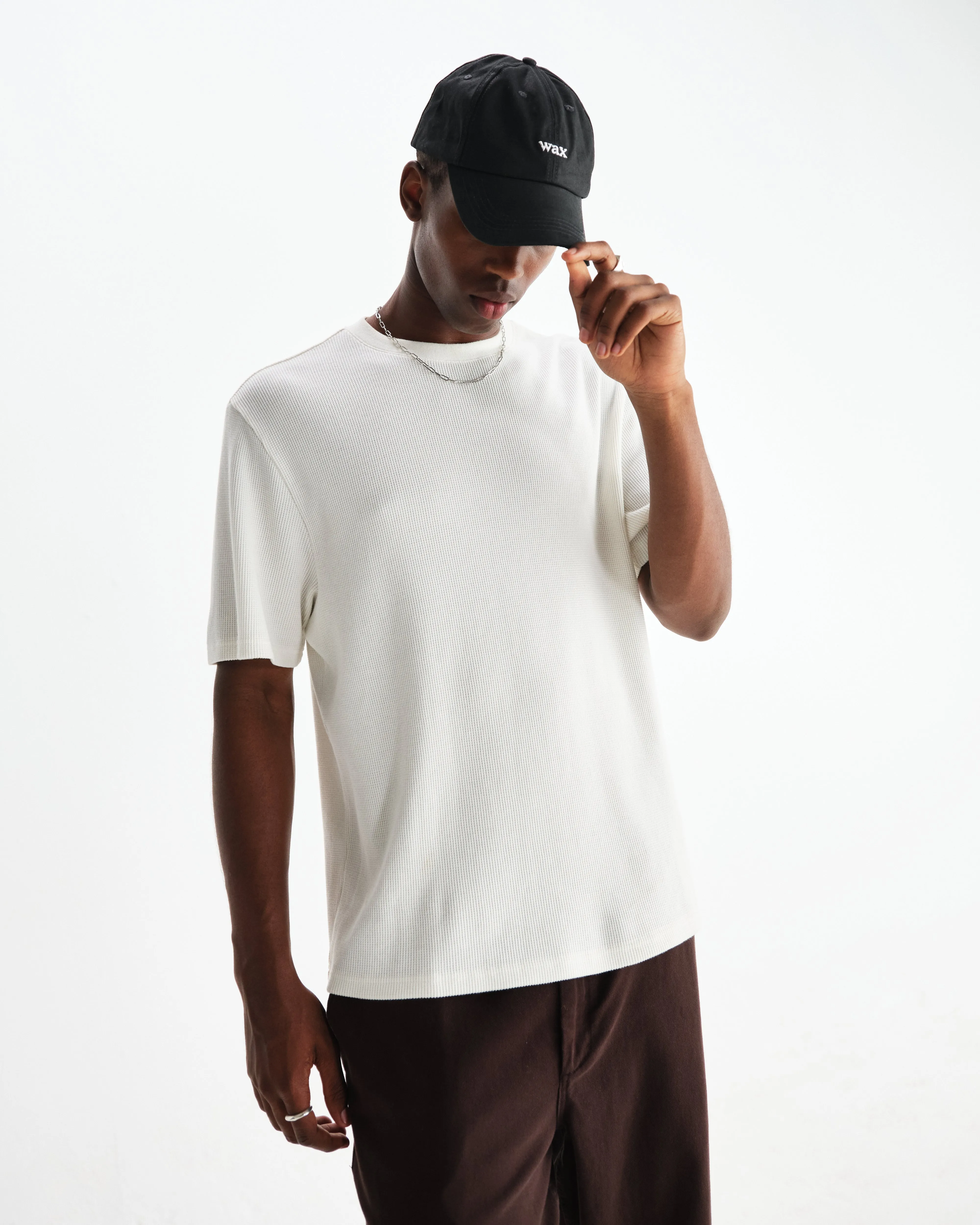 Milton - Ecru Organic Waffle Cotton T-Shirt sold by Wax London product image thumbnail 2