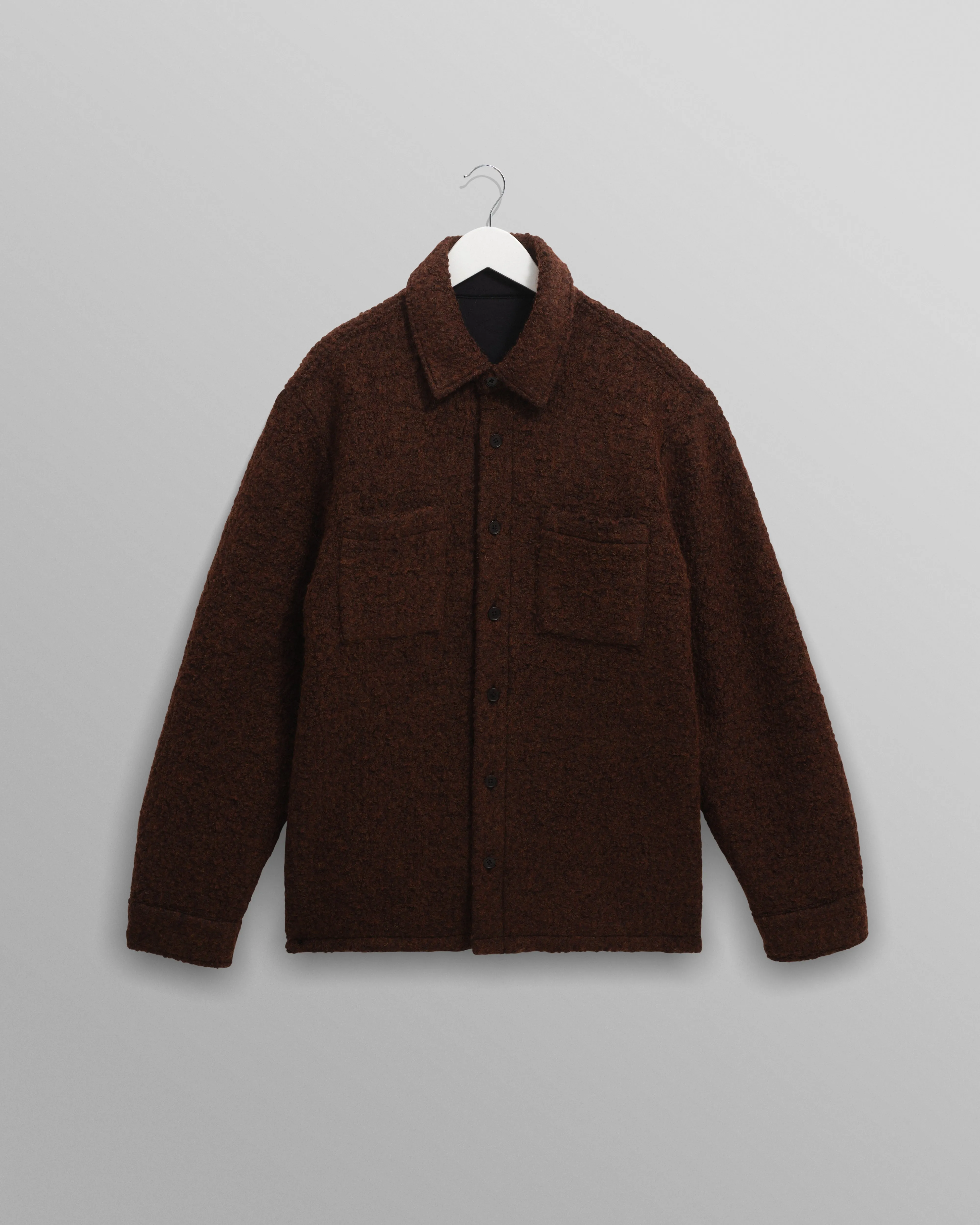 Mount - Brown Reversible Boucle Wool Overshirt sold by Wax London